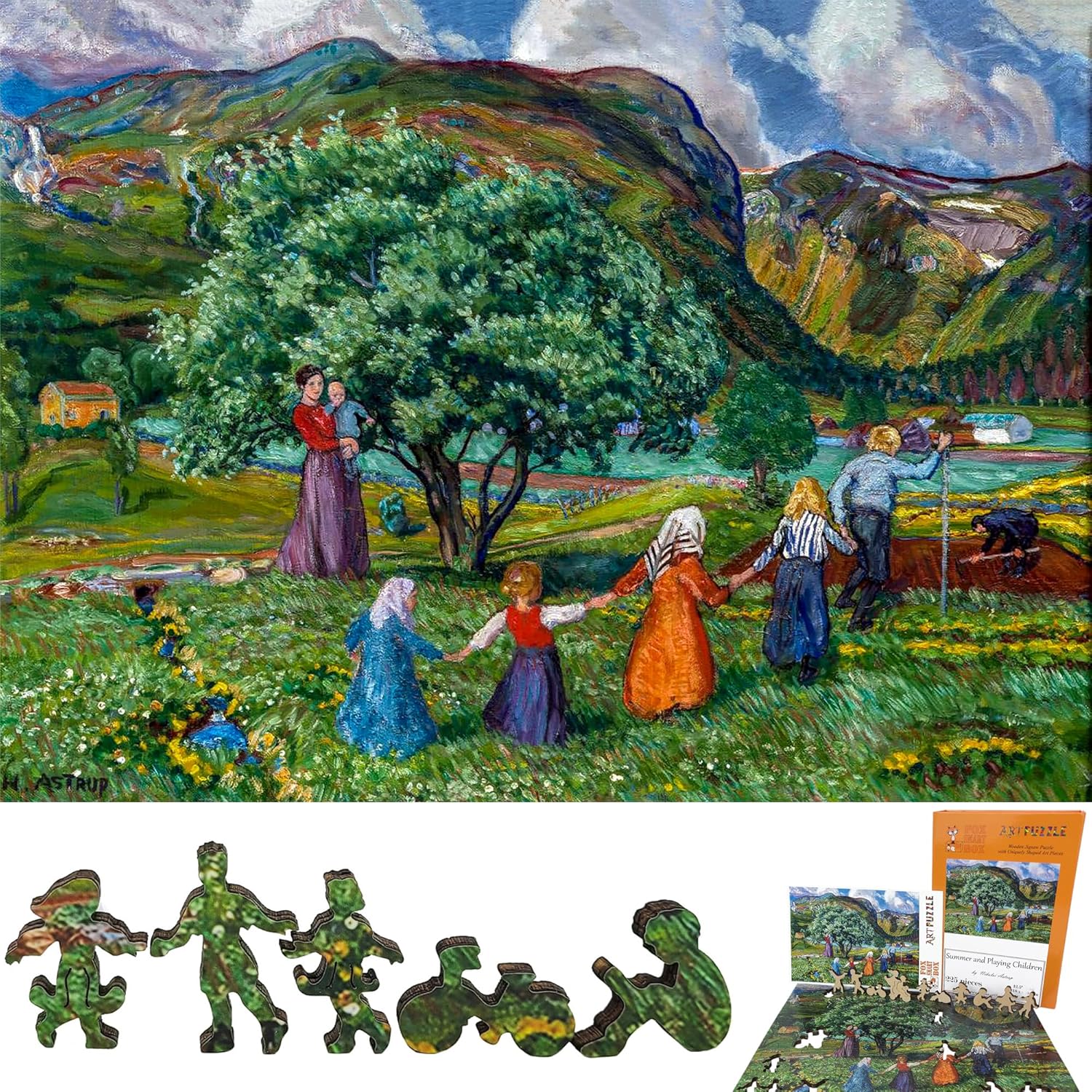 Large Format Wooden Puzzle for Adults and Seniors - Large Pieces Puzzle - Uniquely Shaped Pieces - Made in The USA by FoxSmartBox - 225 Pieces - Summer and Playing Children