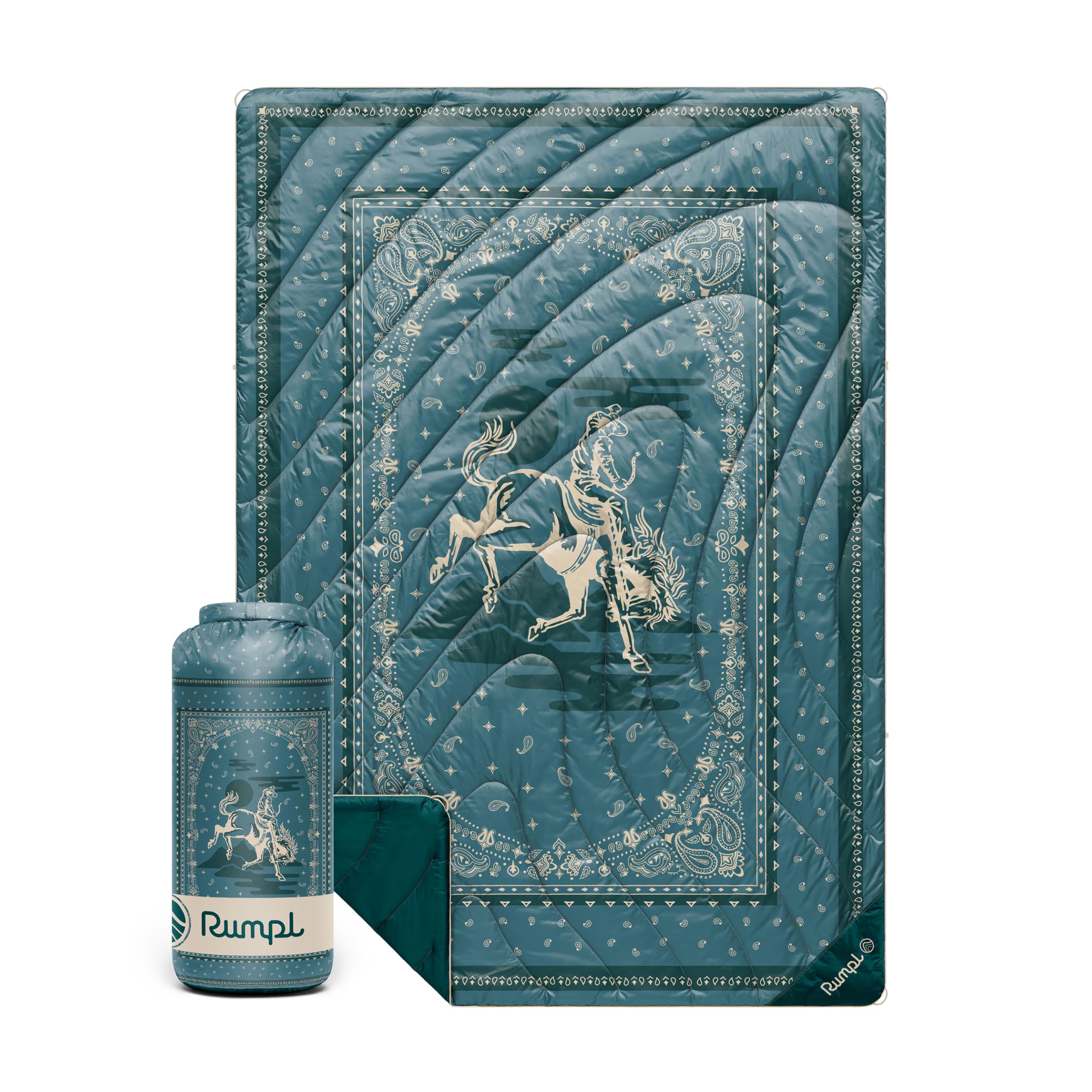 Rumple Original Puffy 1-Person Blanket for Camping and Outdoors, Sage Bronco Bandana