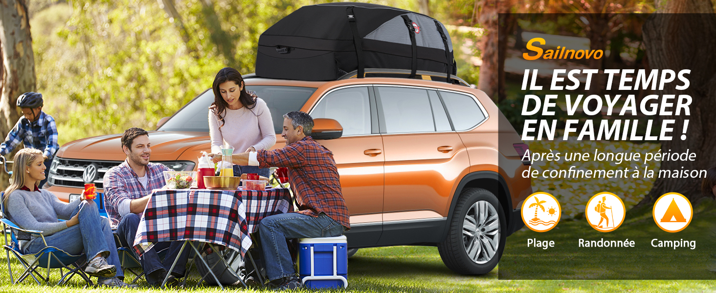 Sac De Toit Voiture Sailnovo 580L - Étanche 3 Couches - Pour Tous Véhicules Avec/sans Barres - 6 Crochets Porte
