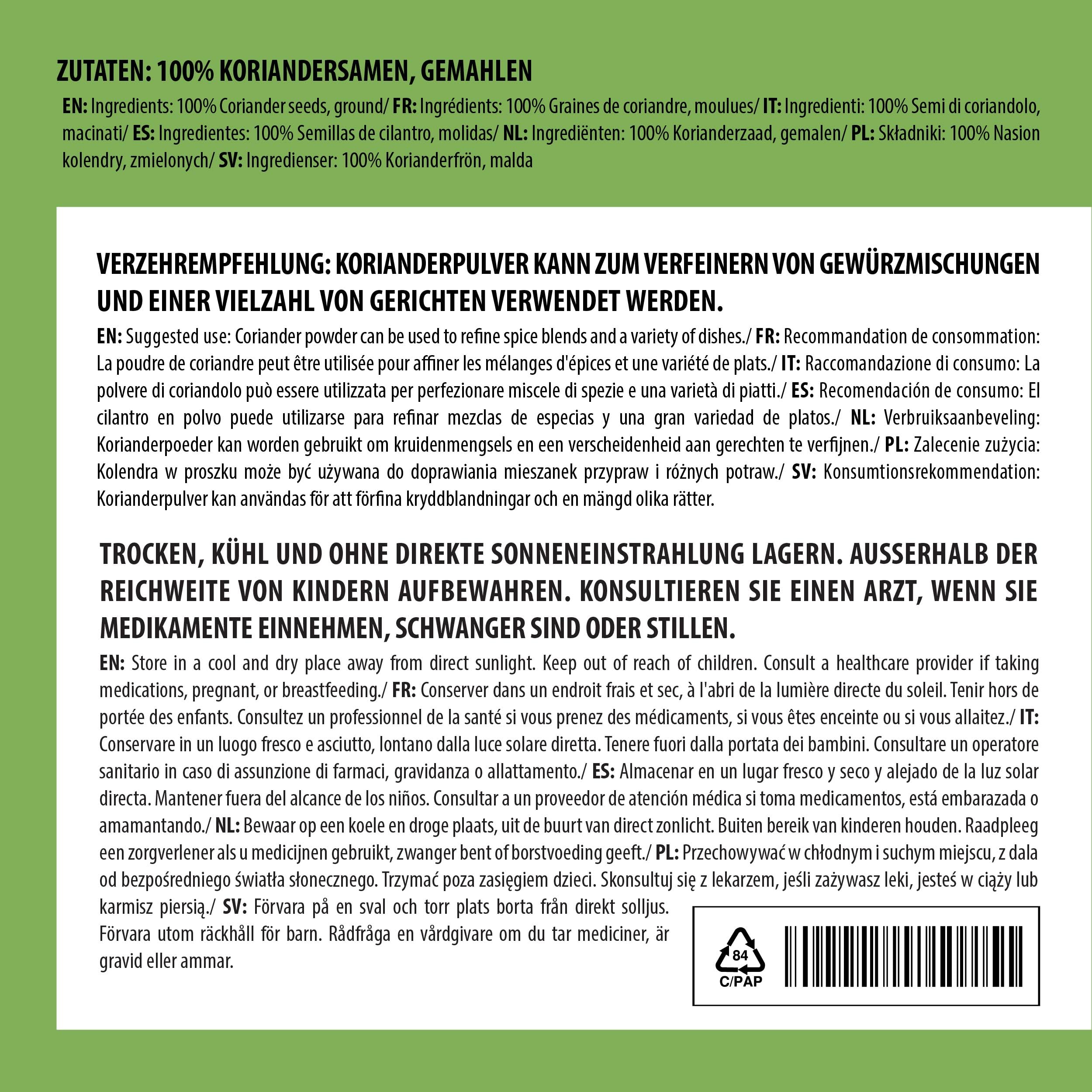 Kolendra mielona (500 g), kolendra w proszku, mielona kolendra, 100% naturalna czysta, nasiona kolendry w proszku, naturalne, bez dodatków