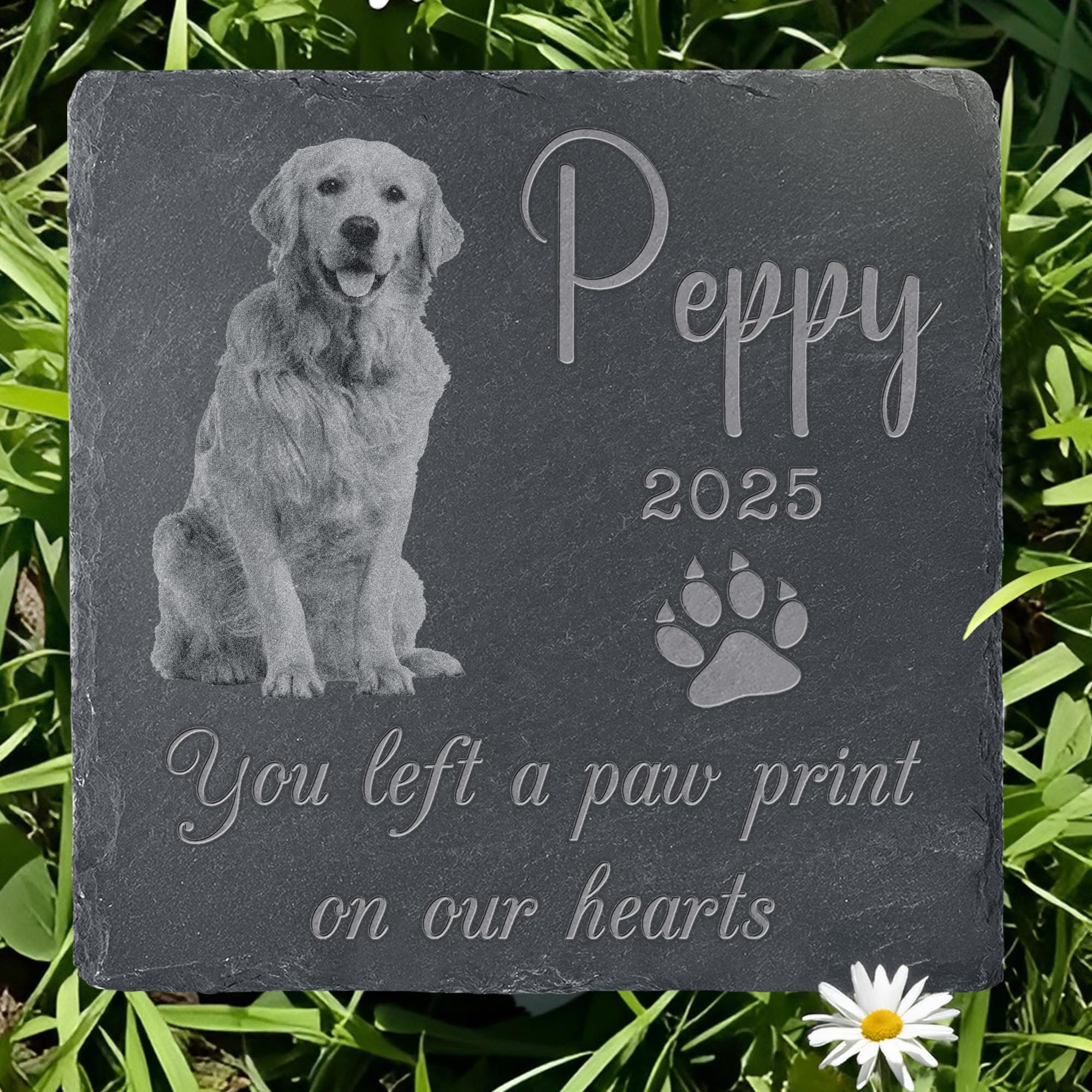 Eremovd Pet Memorial Stone with Photo, Dog Memorial Gifts for Loss of Dog, Personalized Pet Memorial Gifts, Pet Loss Gift - Paw Print（Square）