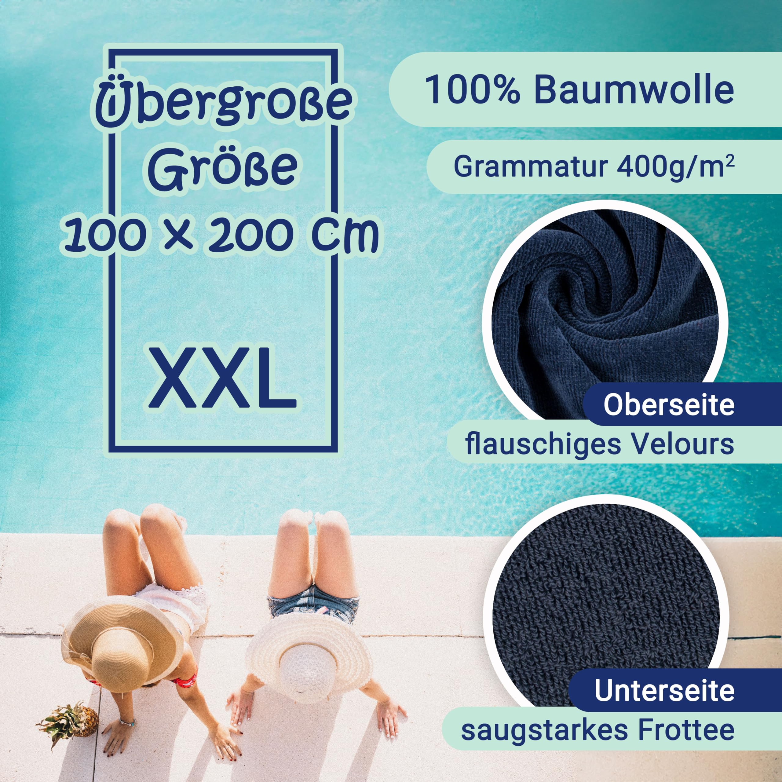 ZOLLNER Strandtuch - hautfreundliches und saugstarkes Badetuch in 100x200 cm - waschbar bis 60°C - Baumwolle - mit zeitlosen Streifen - Oeko Tex® Zertifiziert