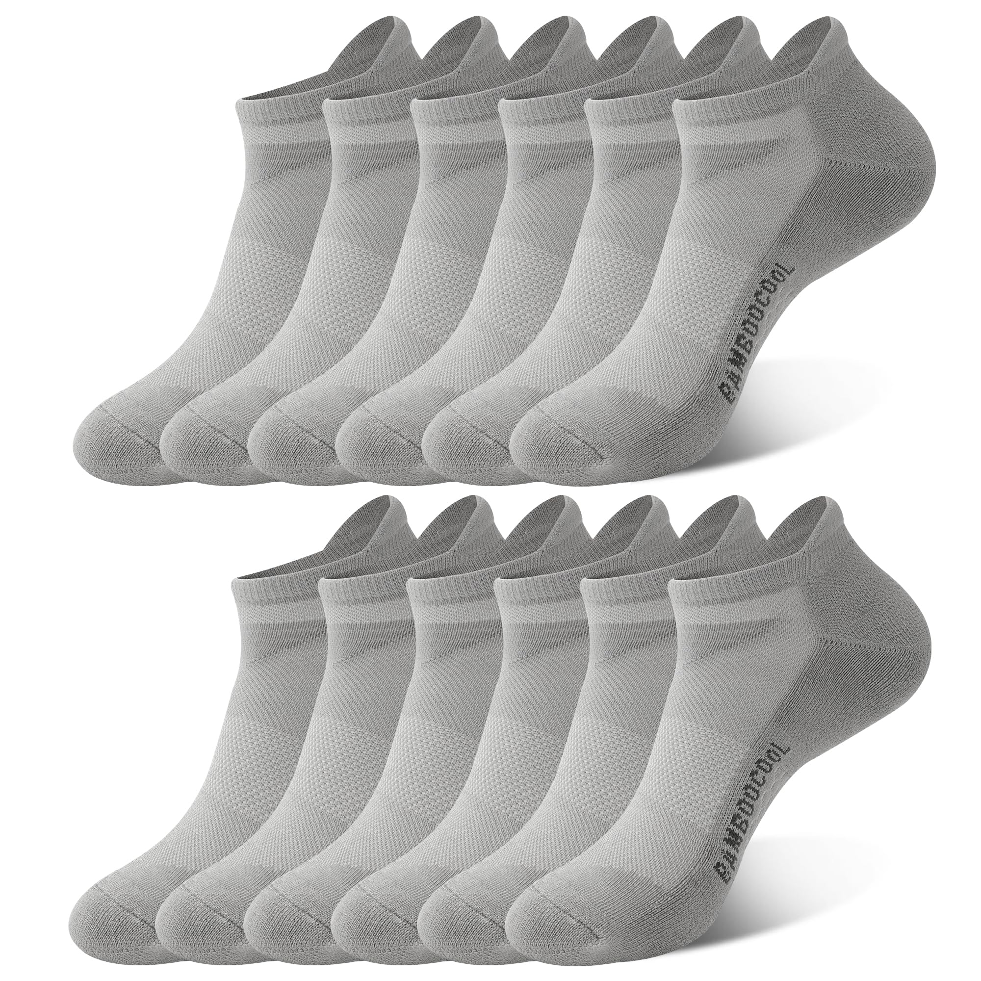 BAMBOO COOL Calcetines de tobillo para hombre, atléticos, de corte bajo, acolchados, absorben la humedad, calcetines para correr, soporte de arco transpirable, paquete de 6
