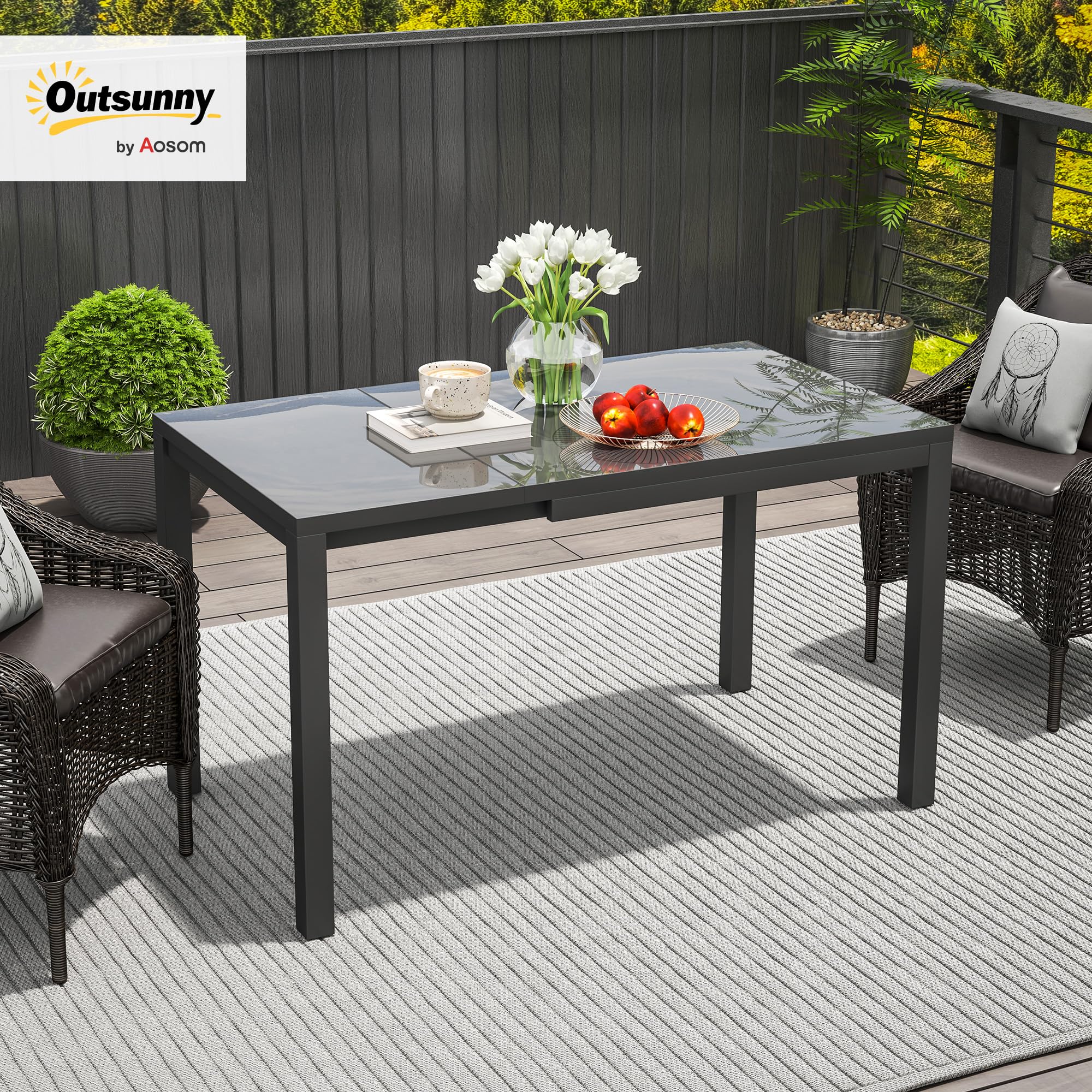 Outsunny Mesa de Jardín Extensible Mesa de Comedor Exterior Ajustable 85-125 cm con Borde de Aluminio Carga 70 kg Mesa Rectangular para 4-6 Personas para Patio Terraza Gris Oscuro