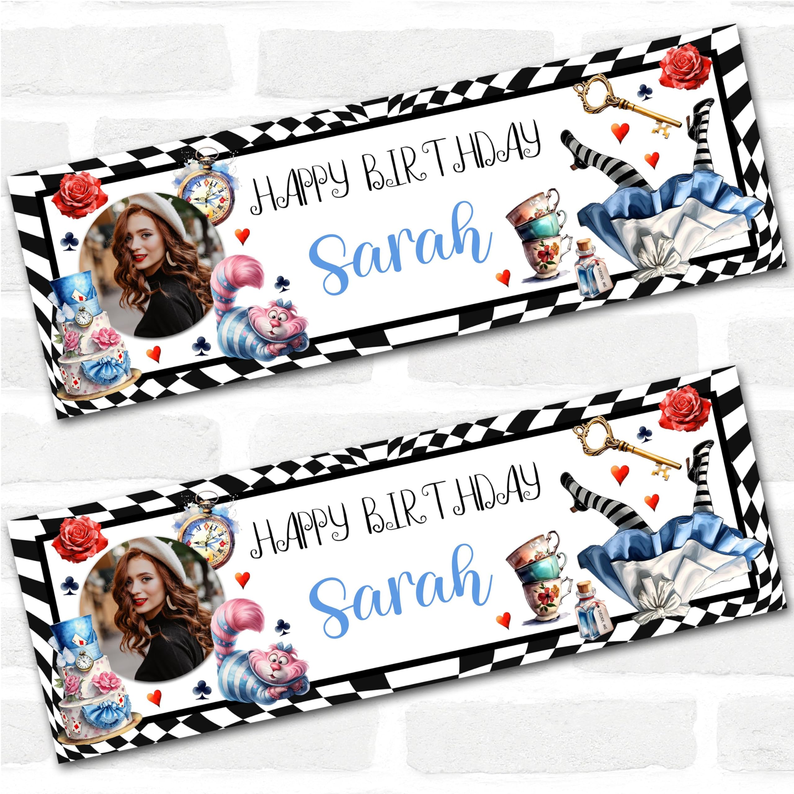 Personalised Party Banner For Birthday Female Alice In Wonderland | Custom Large Party Decoration, Event Banner, Backdrop, Décor, Signage. 3 ft x 1 ft | 4.5 ft x 1.5 ft | 6 ft x 2 ft