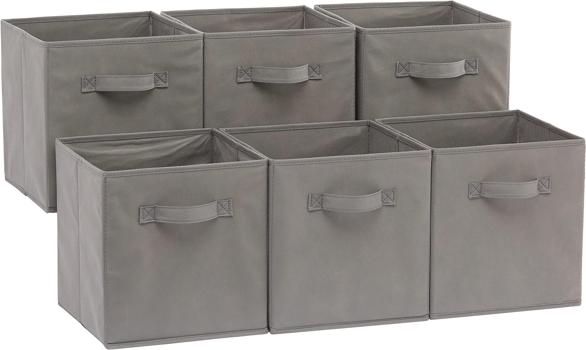 Collapsible Fabric Storage Cubes Organizer with Handles, Sturdy, Gray, 10.5-x-10.5-x-11-inch, Pack of 6