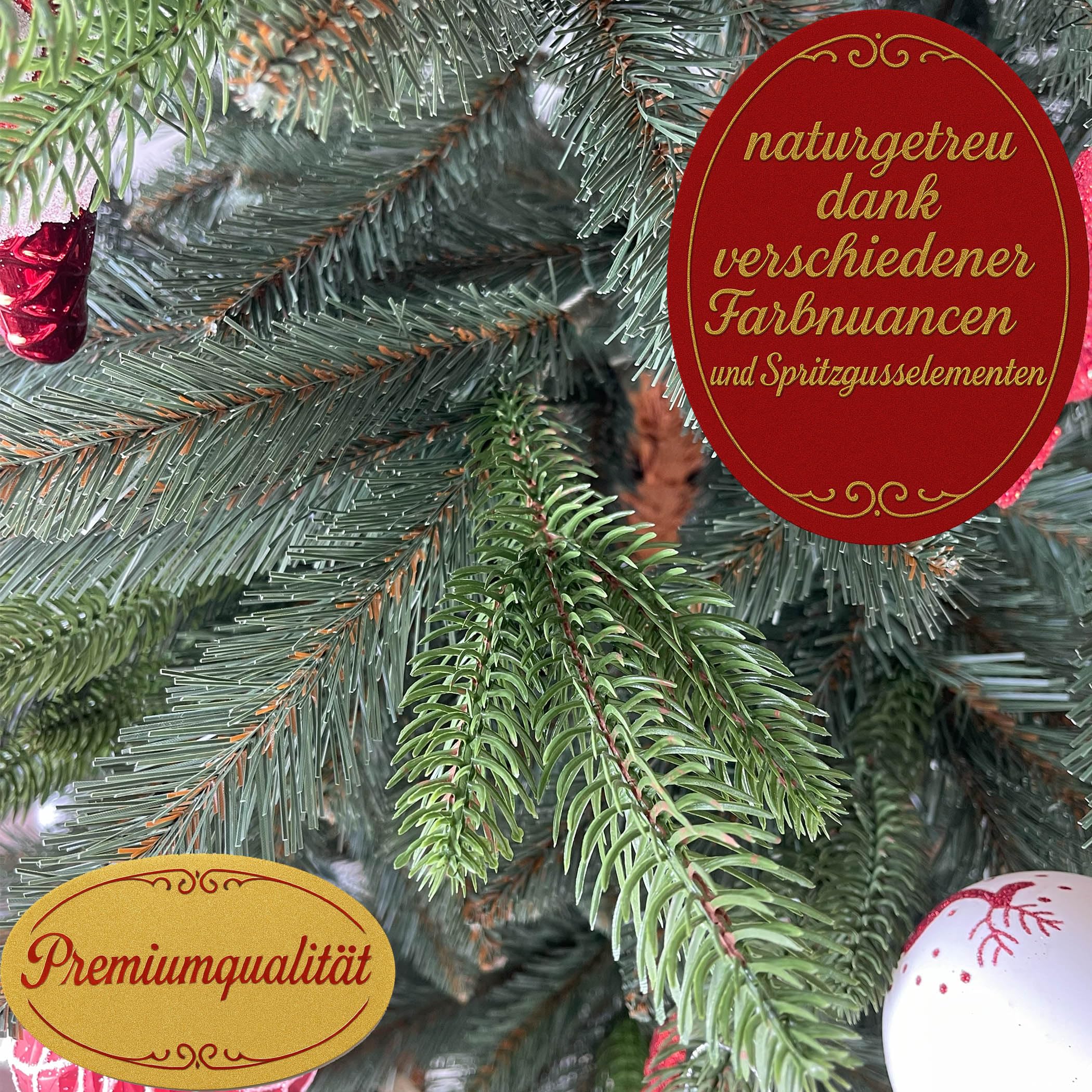 Premium Weihnachtsbaum künstlich-180cm-handgefertigt Naturgetreu dichte Zweige Weihnachtsbaum mit massivem Echtholzständer–Tannenbaum künstlich Christbaum mit Spritzgusselementen (1,80 m)