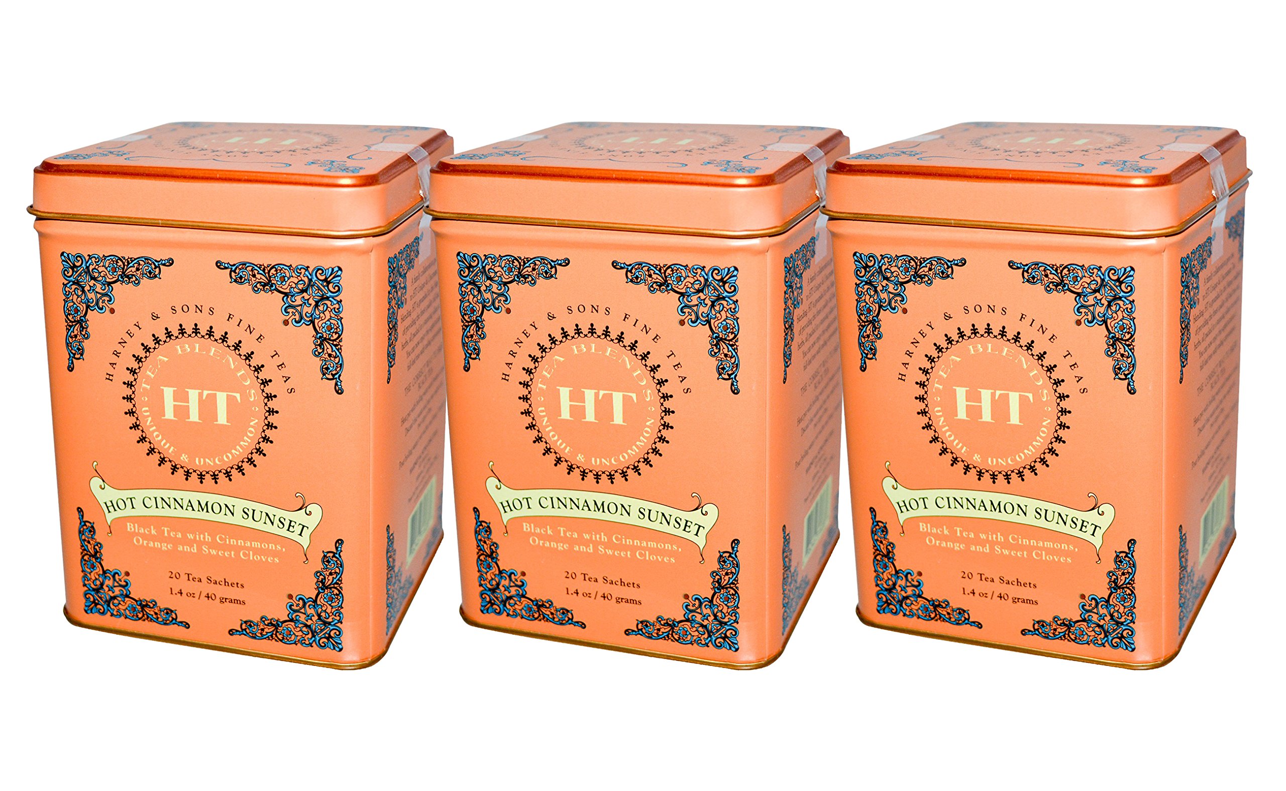 【3個セット】ハーニー&サンズ 【Harney&Sons】ホットシナモンサンセット[TINCAN] サシェ20個入 [並行輸入品]