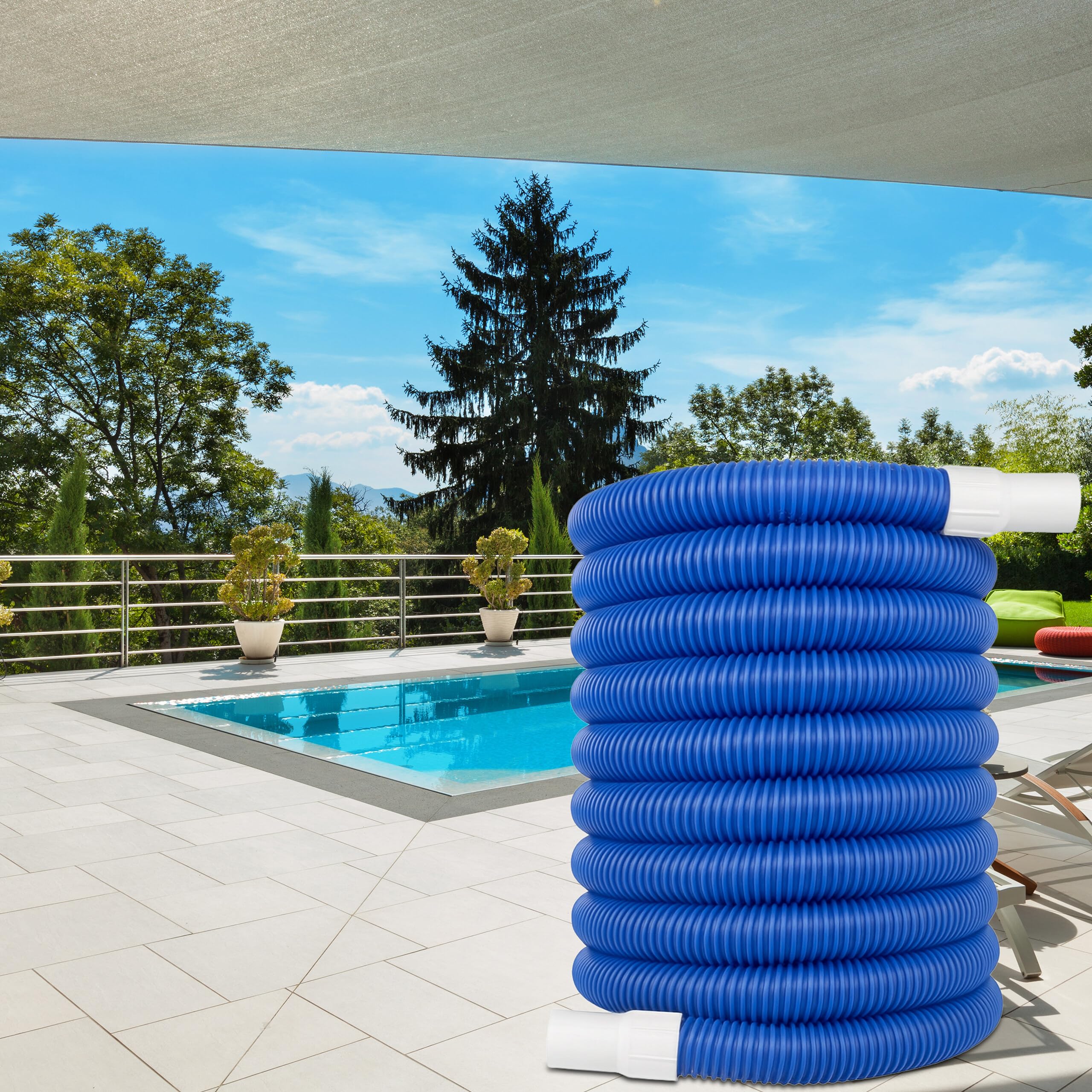 Relaxdays Tubo flessibile per piscina, 32 mm, diverse lunghezze, tubo dell'acqua per piscina e giardino, plastica, blu/bianco