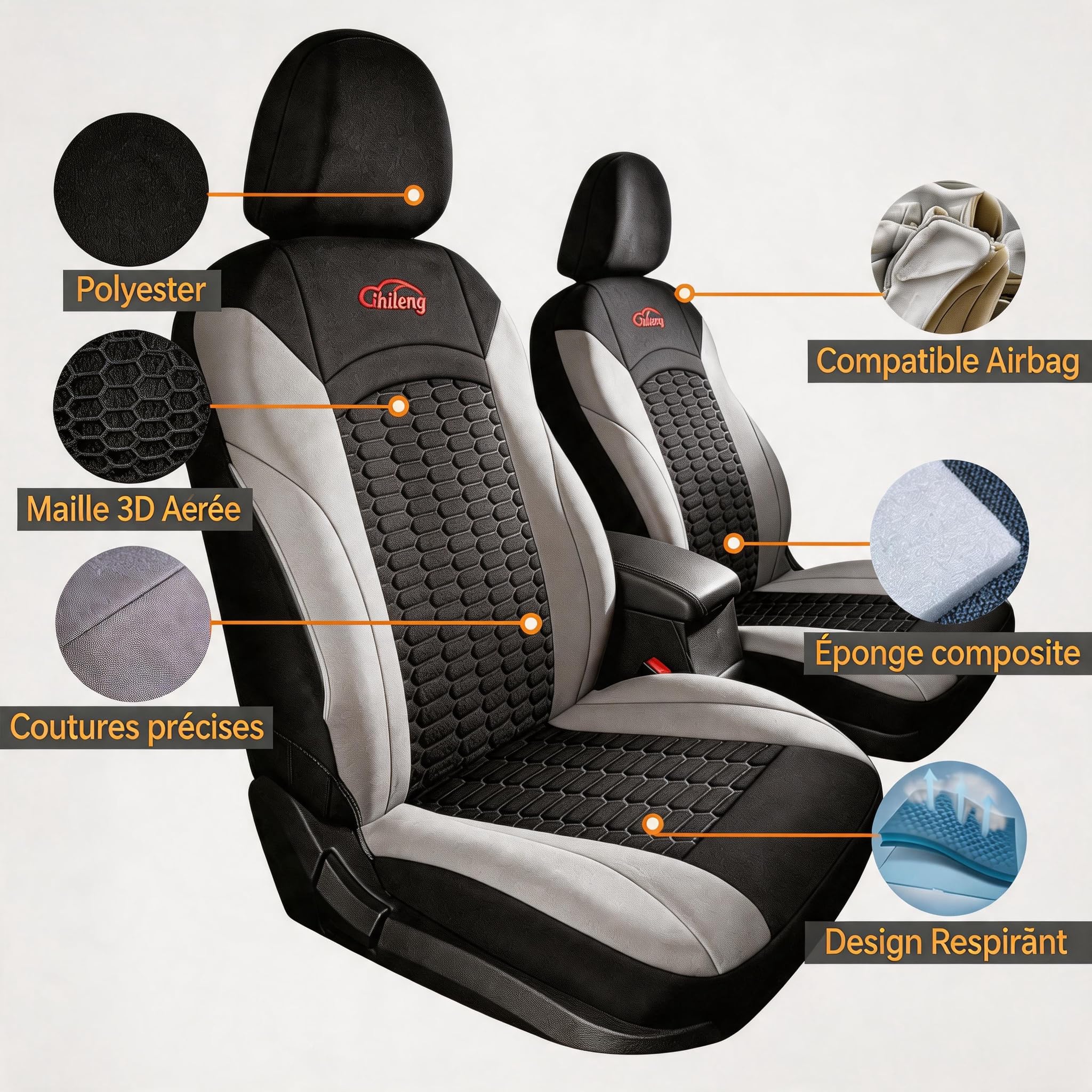 Lot complet de 5 housses de siège , respirante, résistante à l'usure, lavable en machine, en tissu polyester, Pour Dacia Duster Jogger Logan Logan Stepway Sandero Sandero Stepway, intérieur de voiture