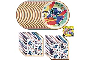 Stitch 9" Round Plates and Luncheon Napkins Serves 16 | Officially Licensed...