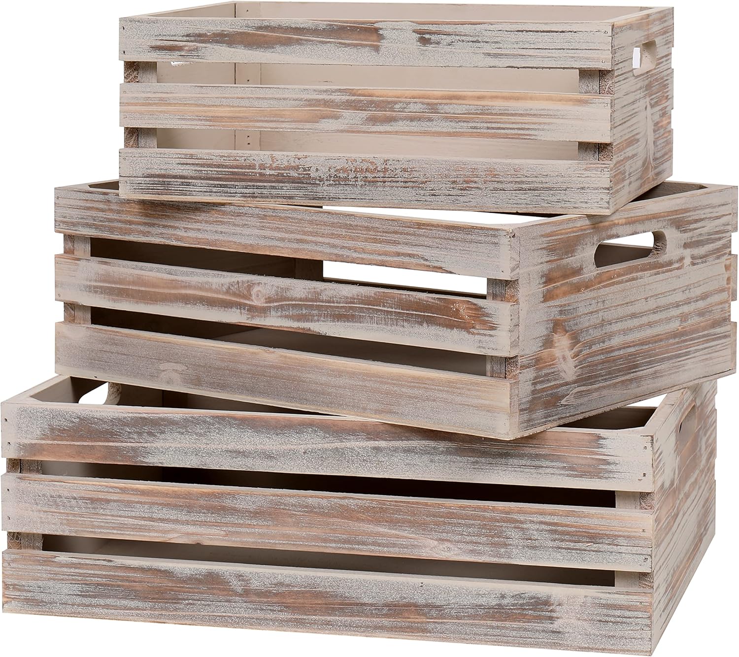 SENRYEE Extra Large Solid Wooden Crates，Rustic Black Wood