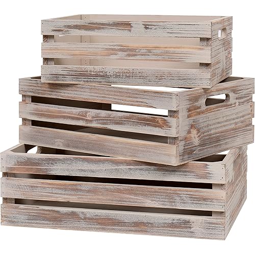 Large Size Wood Crates For Storage,Decorative Vintage Walnut Wooden Crates For Display,Handmade Solid Wood Boxes,Set Of 3 Rustic Walnut Wooden Crate. (walnut)