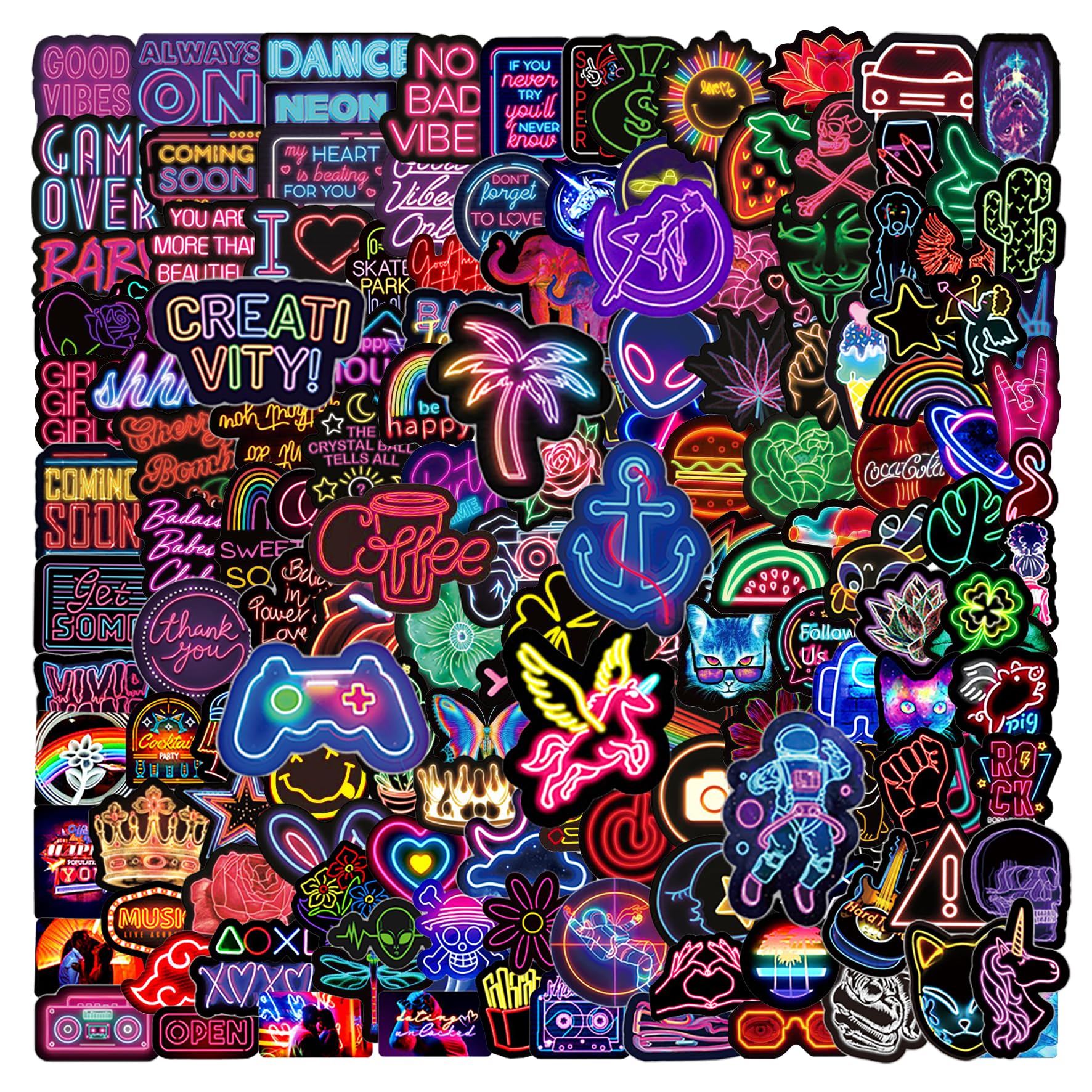 Kaderas Neon Pack Of 200 Stickers Cool Stickers Waterproof Graffiti Vinyl Stickers For Adults Laptop Skateboard Scrapbook Suitcase