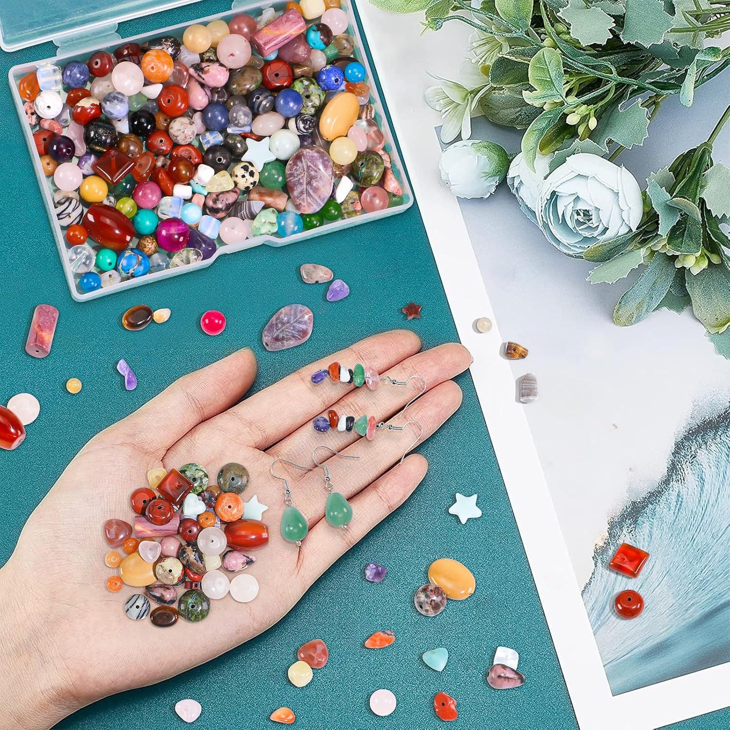 450PCS Mixed Bulk Natural Assorted Stone Beads for Crafts Bracelets Earrings Necklace, Semi Precious Gemstone Crystal Assortment Beads for Adults Women (0.5 Pounds) - Image 4