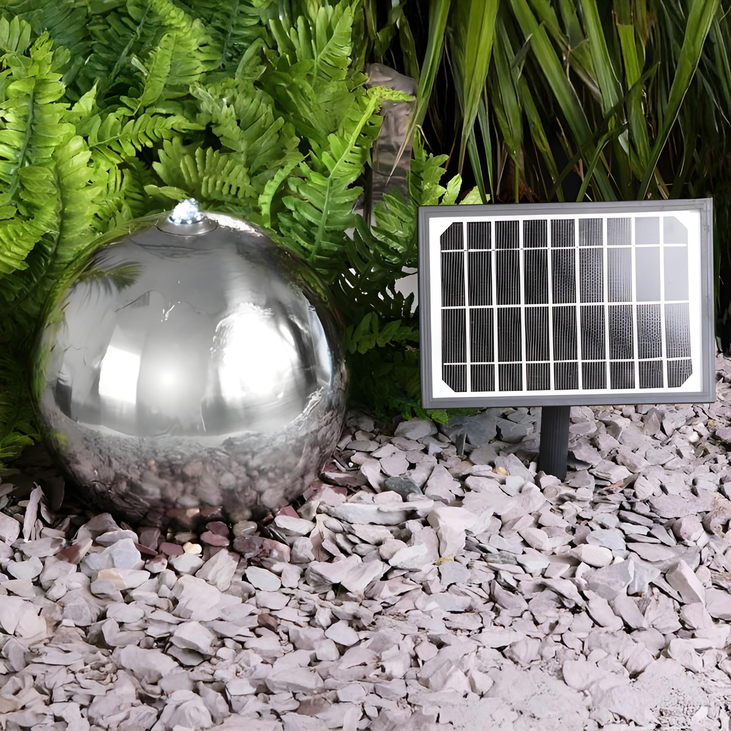 Primrose Solar Powered Stainless Steel Sphere Patio Garden Water Feature Fountain With Led Lights & Reservoir 45Cm from B&Q