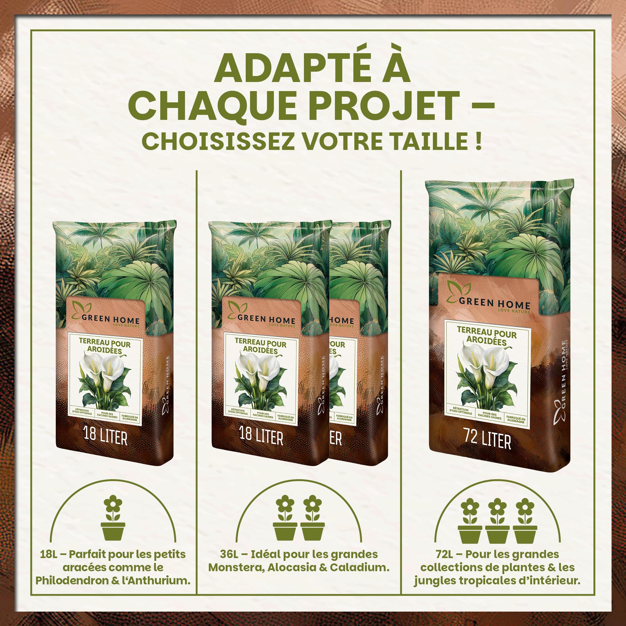 Green Home Terreau Aroides 72L – Substrat pour Monstera, Philodendron & Plantes Tropicales – avec Perlite pour Un Drainage Optimal – pour bonsaïs, Palmiers & orchidées