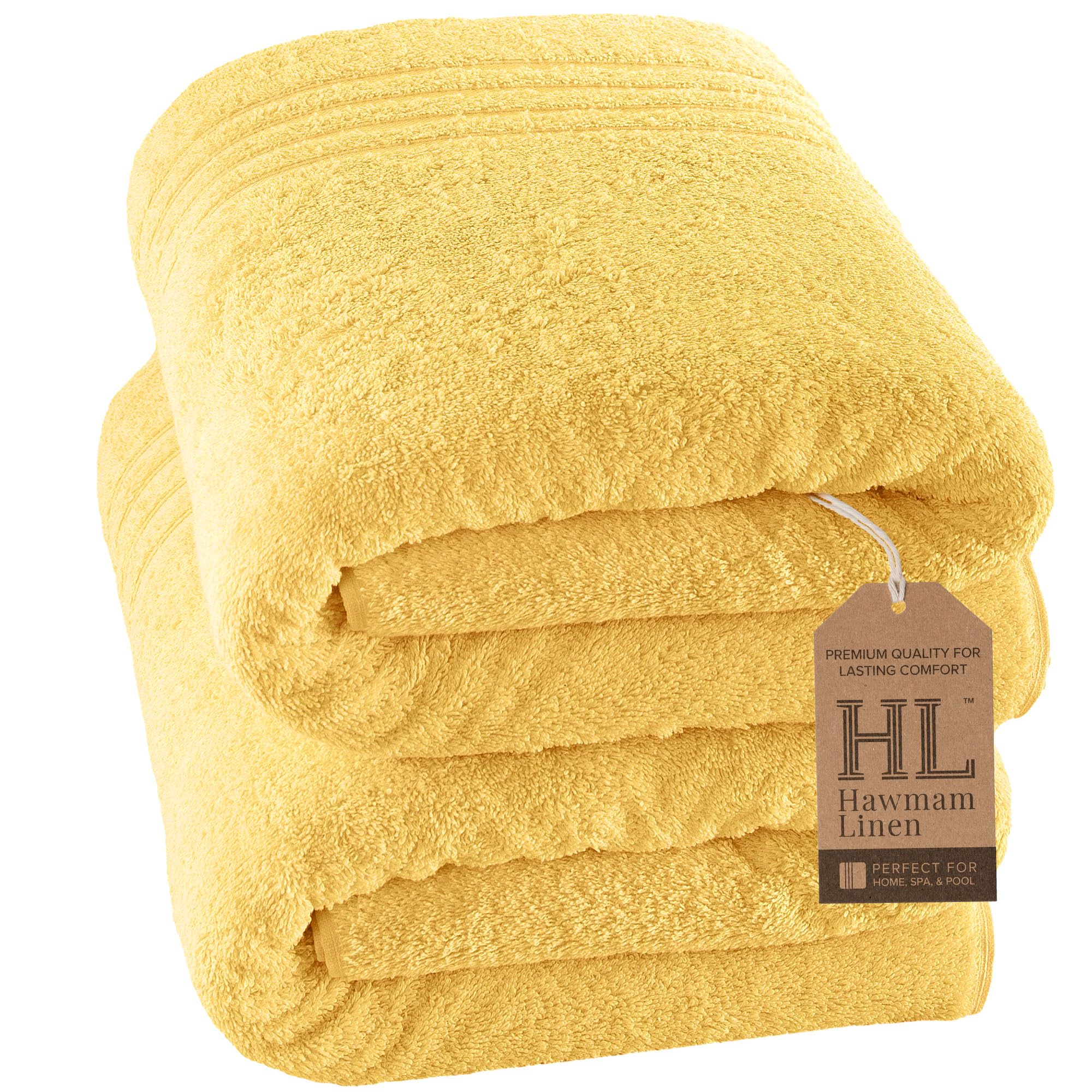 Hawmam Linen Bath Sheets Extra Large, Turkish Cotton, 2 Pack, Yellow