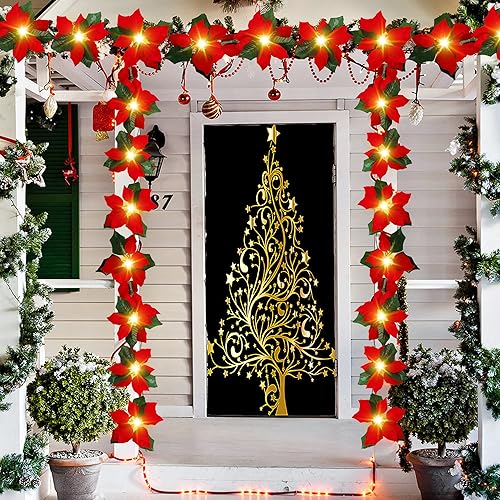 Guirnalda LED de Pascua roja de Navidad con luces blancas cálidas de 14 pies, flores artificiales de Pascua para decoración de vacaciones, disponible en Yaxa Colombia