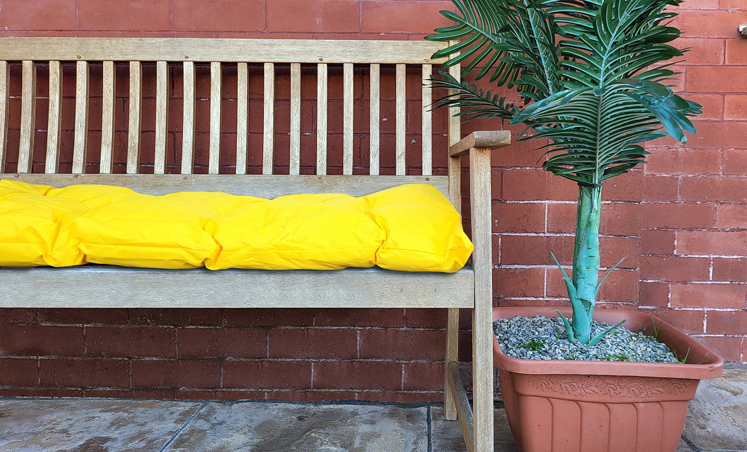 cushion mania Outdoor Chair Seat Pads Bench Pads Waterproof Garden CHUNKY Chair Seat Pads (Bench Pad (108x45x6cm), Yellow) — image 1