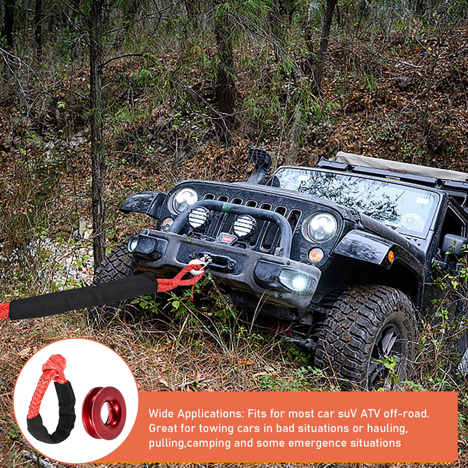 Grillo 1/2 syntetyczna wyciągarka linowa z resetowaniem zatrzaskowym, 41000 LBS i miękkie etui zestaw do ATV UTV SUV Offroad Train Train (czerwony Soft Shackle)