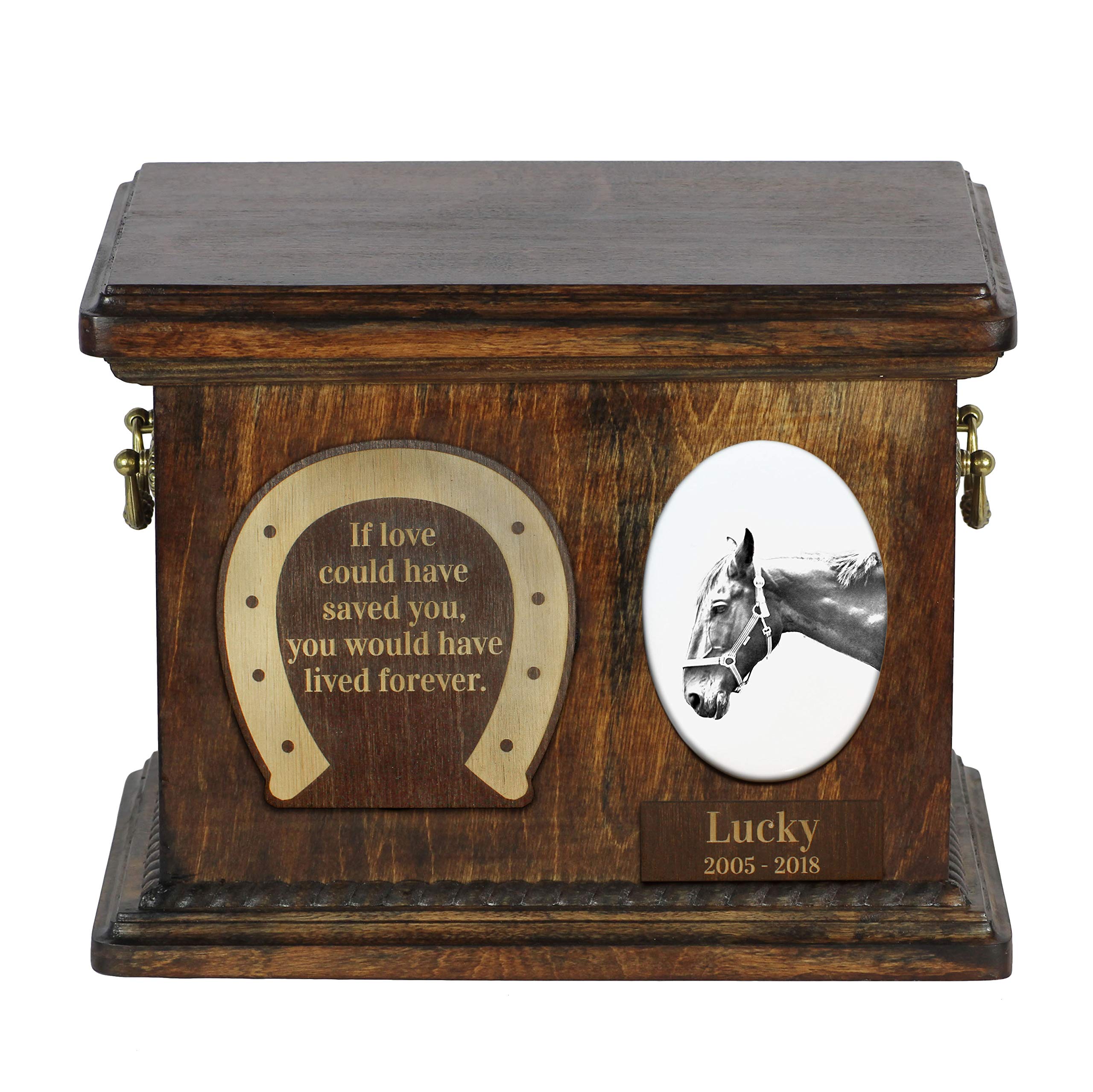 Urne pour cheval Art-Dog en bois faite à la main boîte de crémation personnalisée Hanovriens
