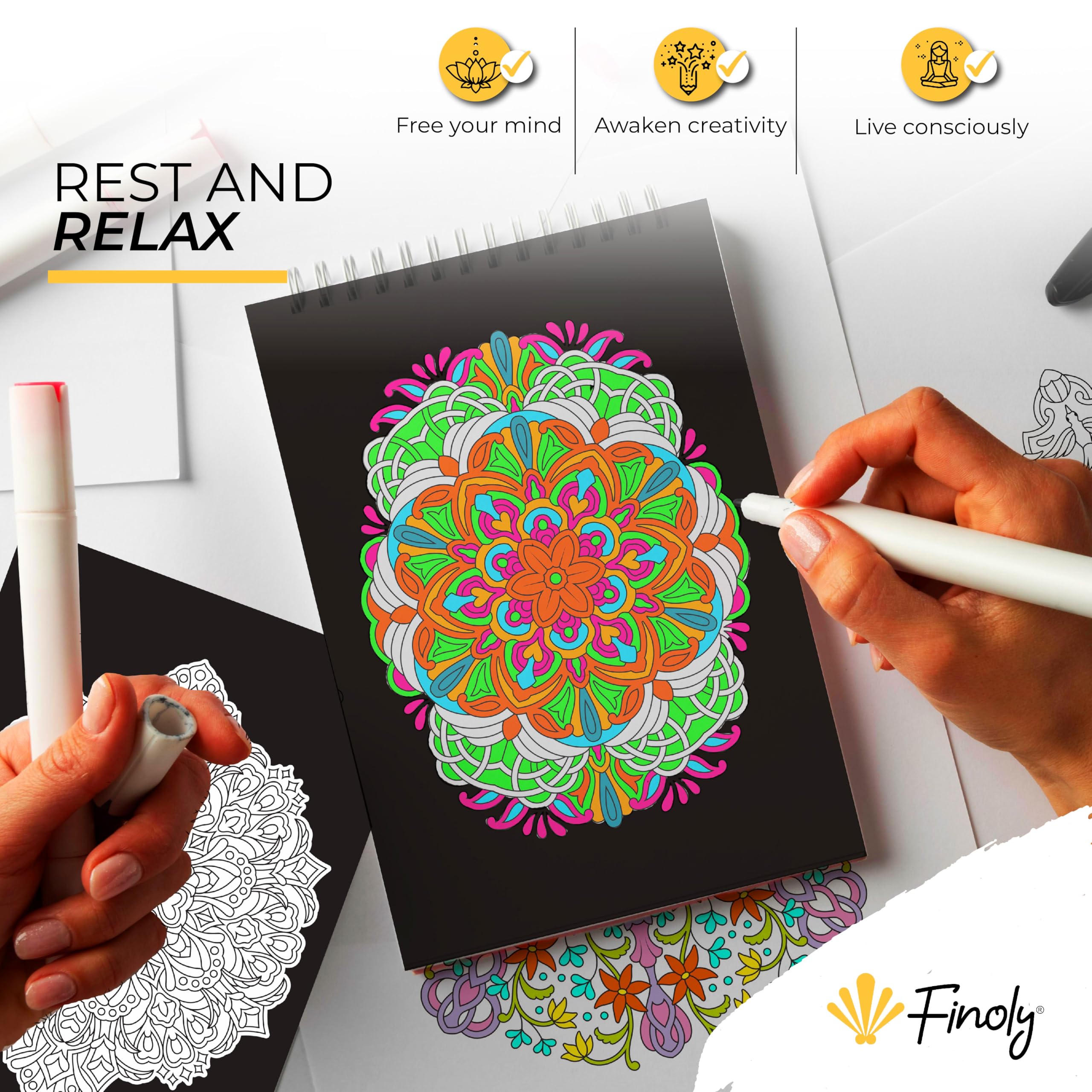 Finoly Mandala Colouring Book Creativity and Mindfulness, Night VOL 2 - Image 4