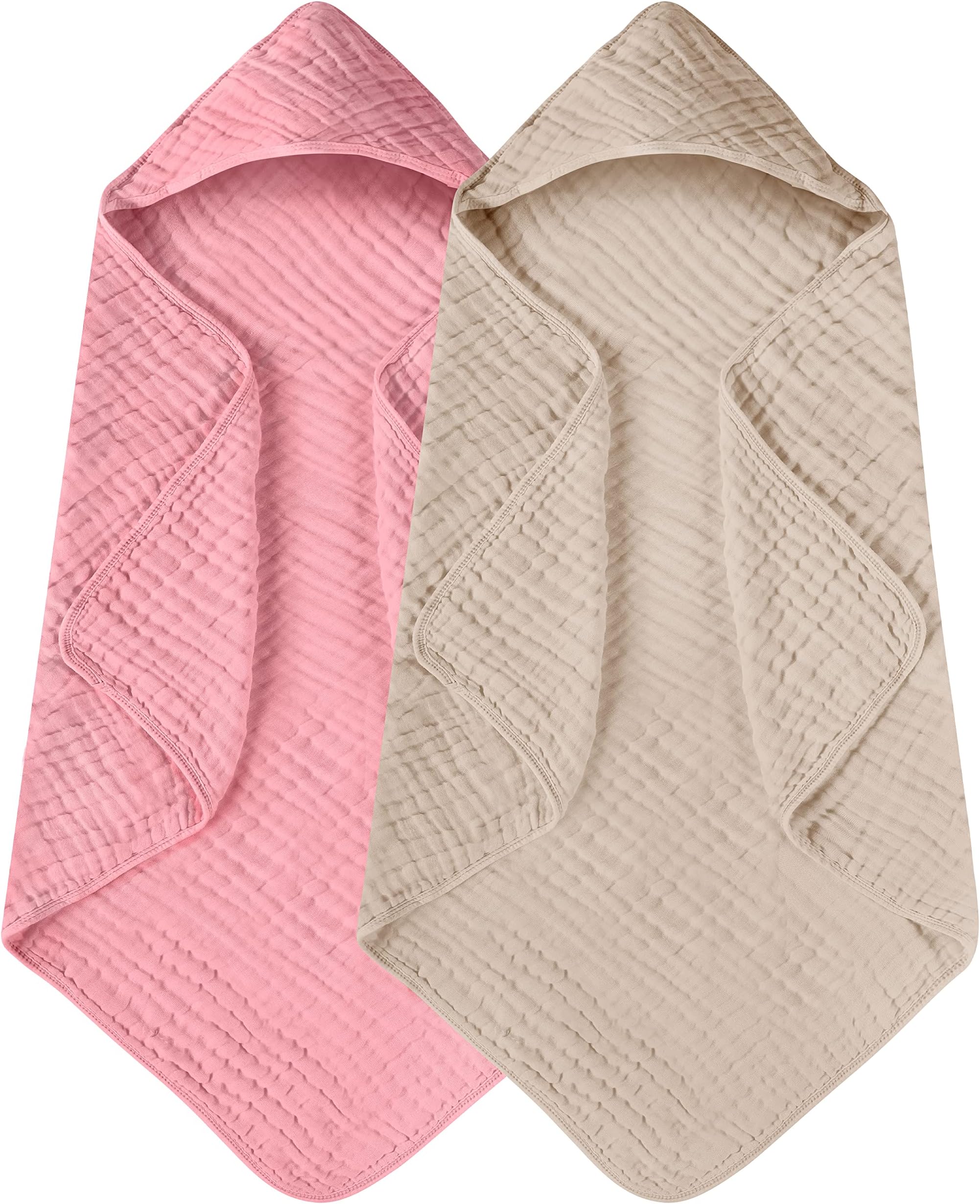Yoofoss Hooded Baby Towels for Newborn 2 Pack 100% Muslin Cotton Baby Bath Towel with Hood for Babies, Infant, Toddler and Kids, Large 32x32Inch, Soft and Absorbent Newborn Essential