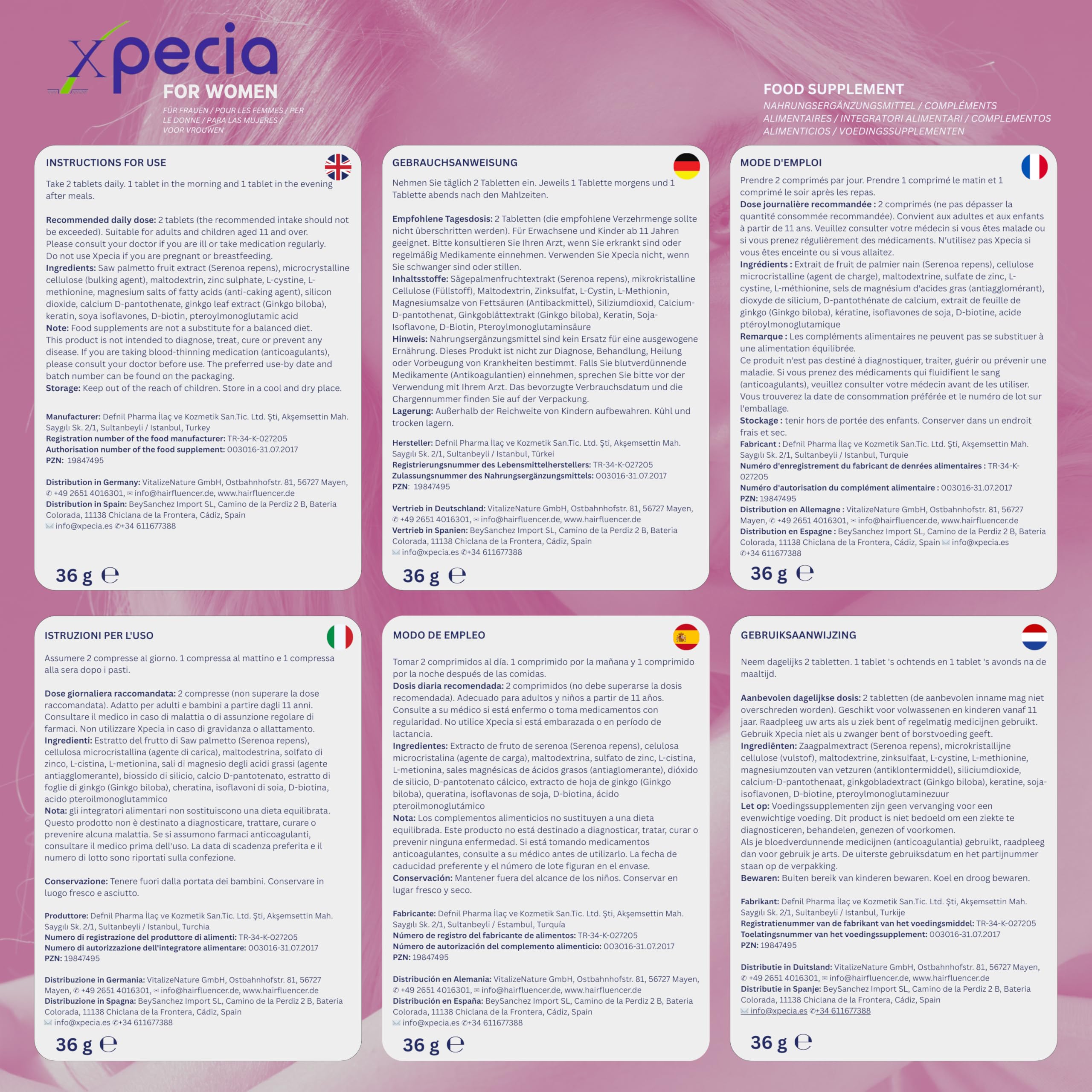 Xpecia DHT bloccante con biotina e estratto di saw palma - contro la caduta dei capelli per le donne - radice di ginko, vitamine dei capelli, sega palma - accelerare la crescita dei capelli -