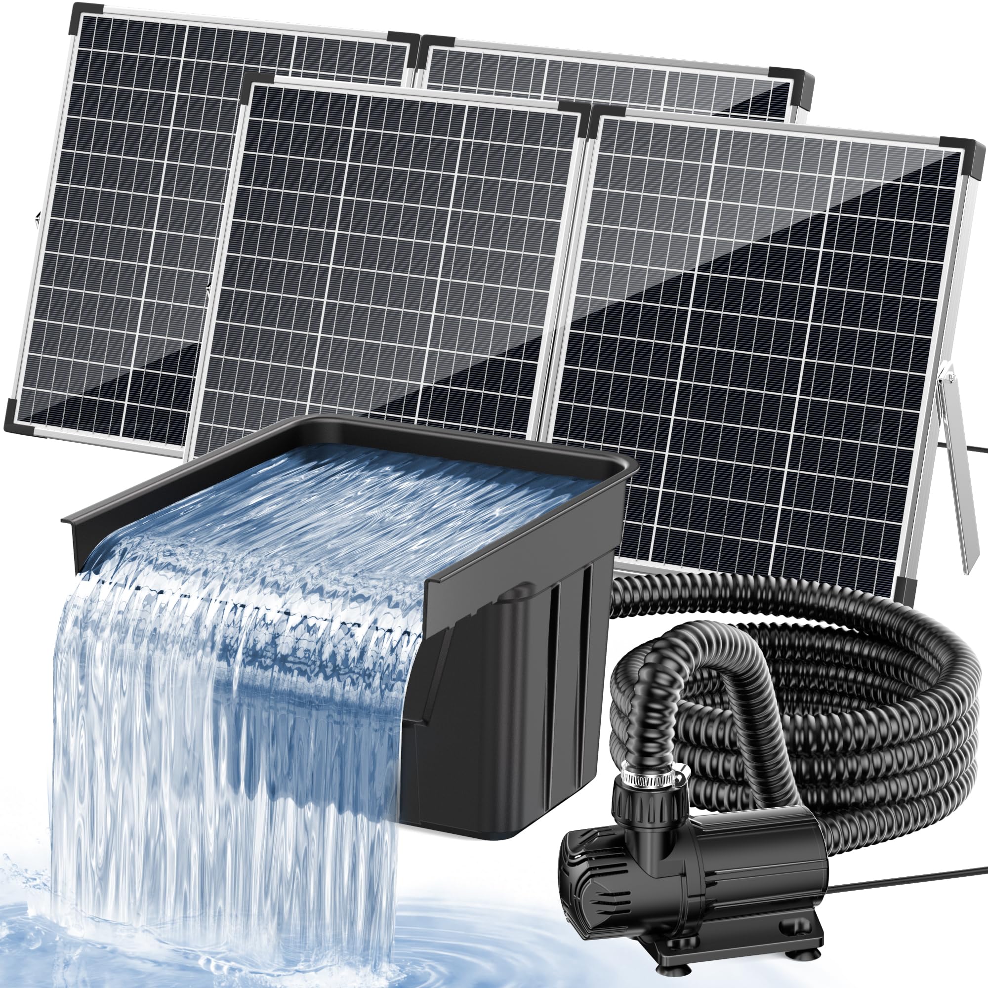 Photo 1 of ***MISSING PARTS***POPOSOAP Solar Pond Waterfall with 120W Solar Panel & 1600GPH Pond Pump, 10 Ft Corrugated Tubing, Filter Media, Pond Waterfall Kit for Outdoor Garden Pond, Streams P510X