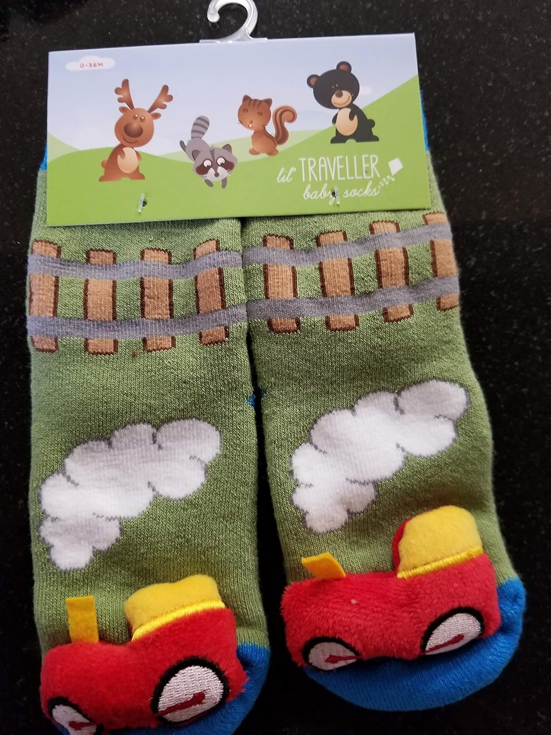 Tri Color Robes Plush stuffed animal socks Lil Traveler comfortable warm 4 sets raccoon, train, airplane, puppy