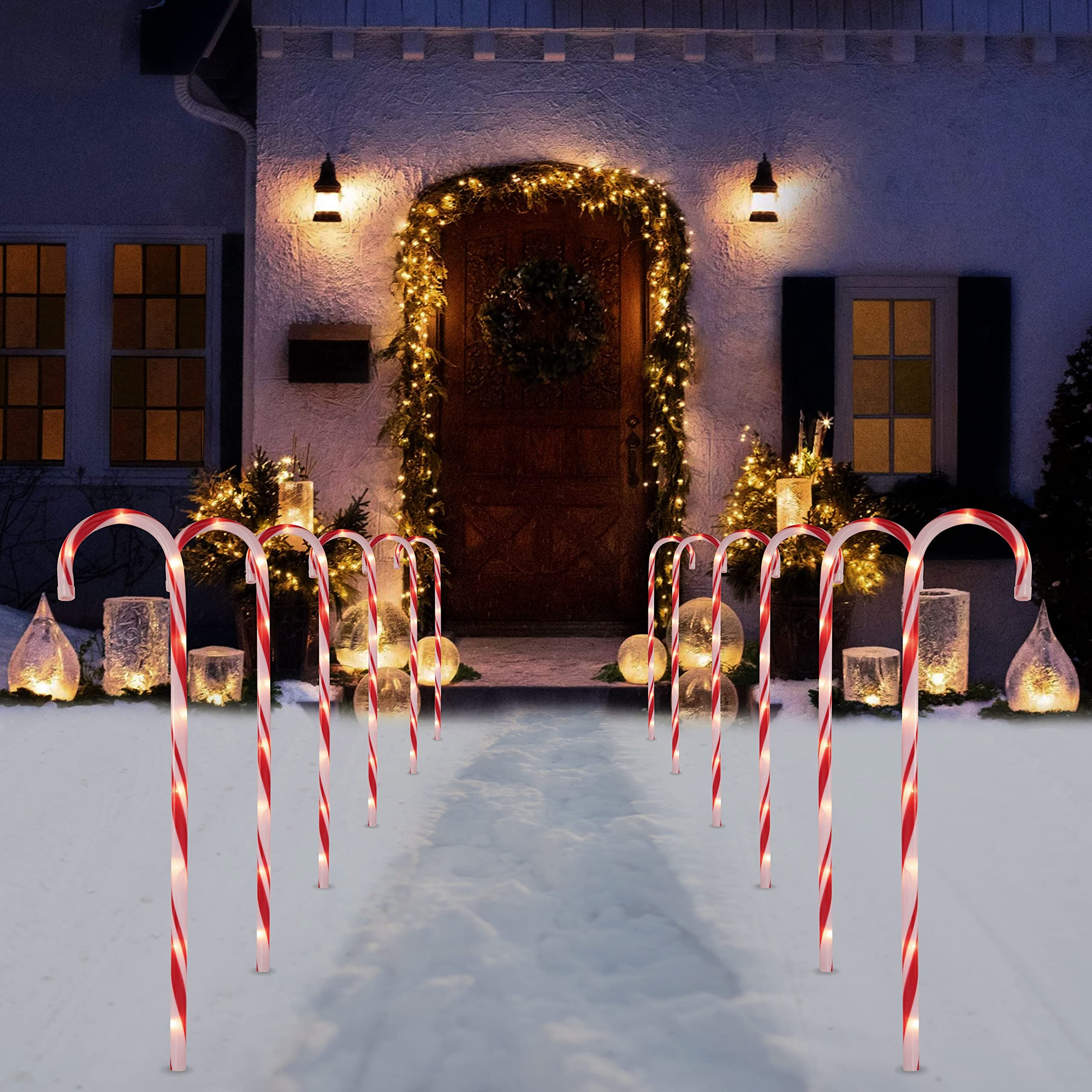 Joiedomi 28” Christmas Candy Cane Pathway Markers Lights, 12 Packs