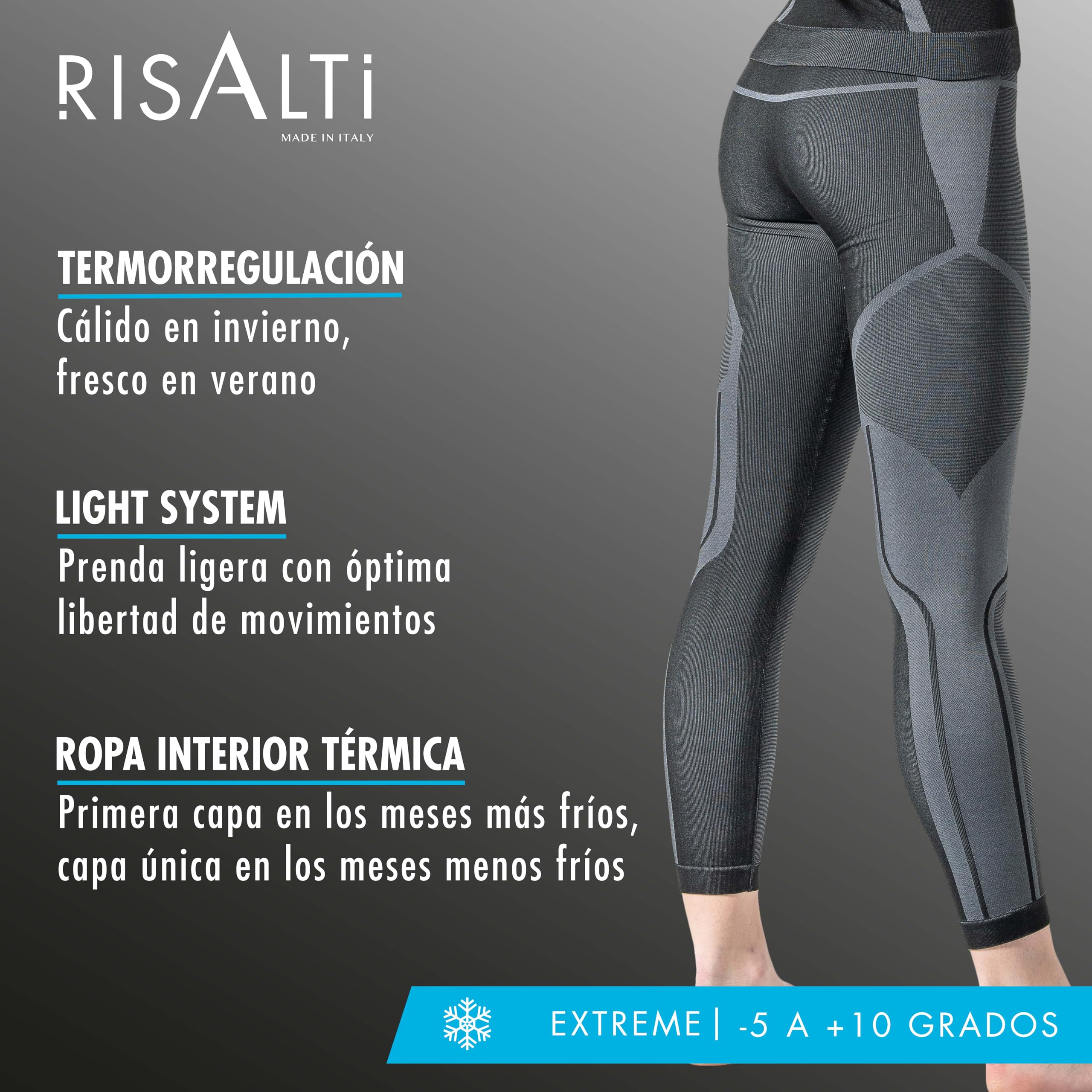 Risalti Mallas Termicas Mujer y Hombre Unisex Extreme - Leggins Termicos Mujer Invierno Transpirable, Leggins Hombre Deporte, Pantalones Mujer Invierno, Jeggins Mujer sin Costuras - Made in Italy