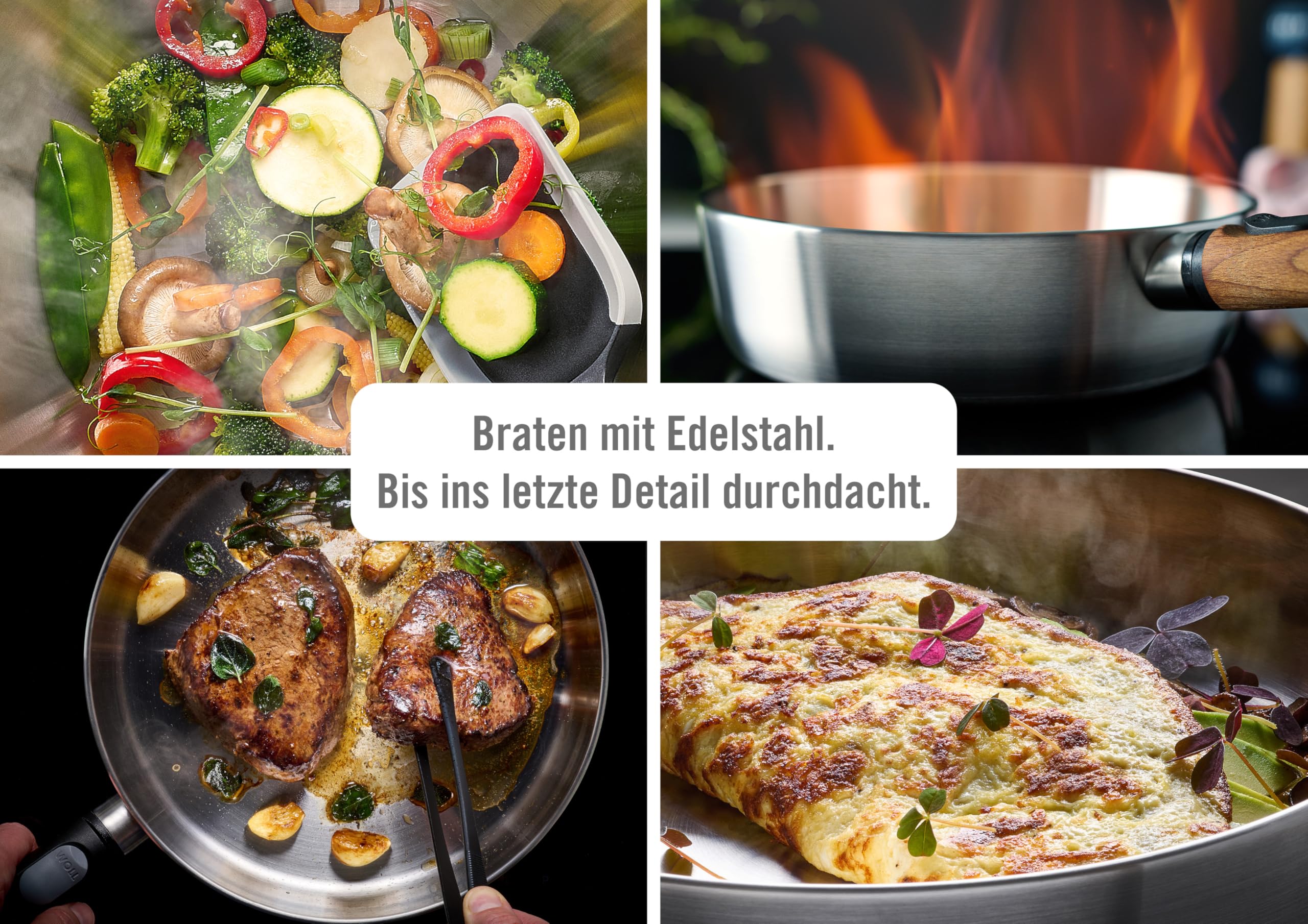 Woll – Logic Steel Wok- und Rührpfanne Ø 30 cm, 10 cm hoch – Edelstahl Wok Induktion, PFAS-frei – mit abnehmbarem Holzstiel – für alle Herdarten, robust & langlebig