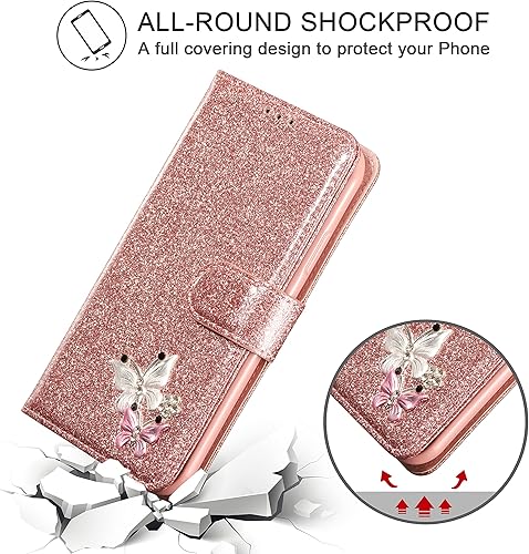 Miniatura 4 de UEEBAI Funda tipo cartera para iPhone 1212 Pro, cubierta de piel sintética con purpurina para teléfono, ranuras para tarjetas, cartera con función