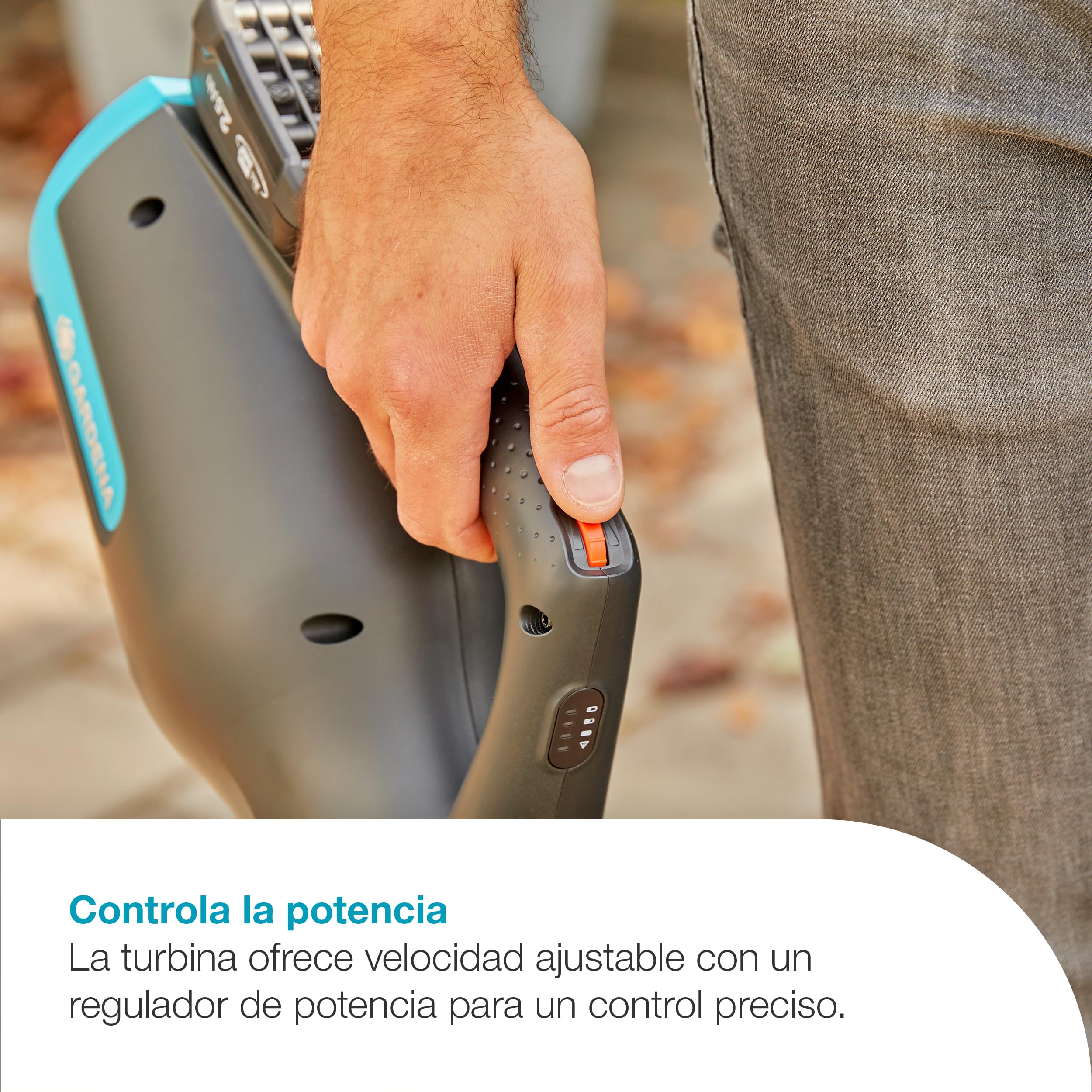 Gardena Soplador de batería PowerJet 18V P4A Set listo para usar: Eliminación de hojas, Velocidad ajustable, Alto volumen de aire, Ligero, Sin cable (14890-20)