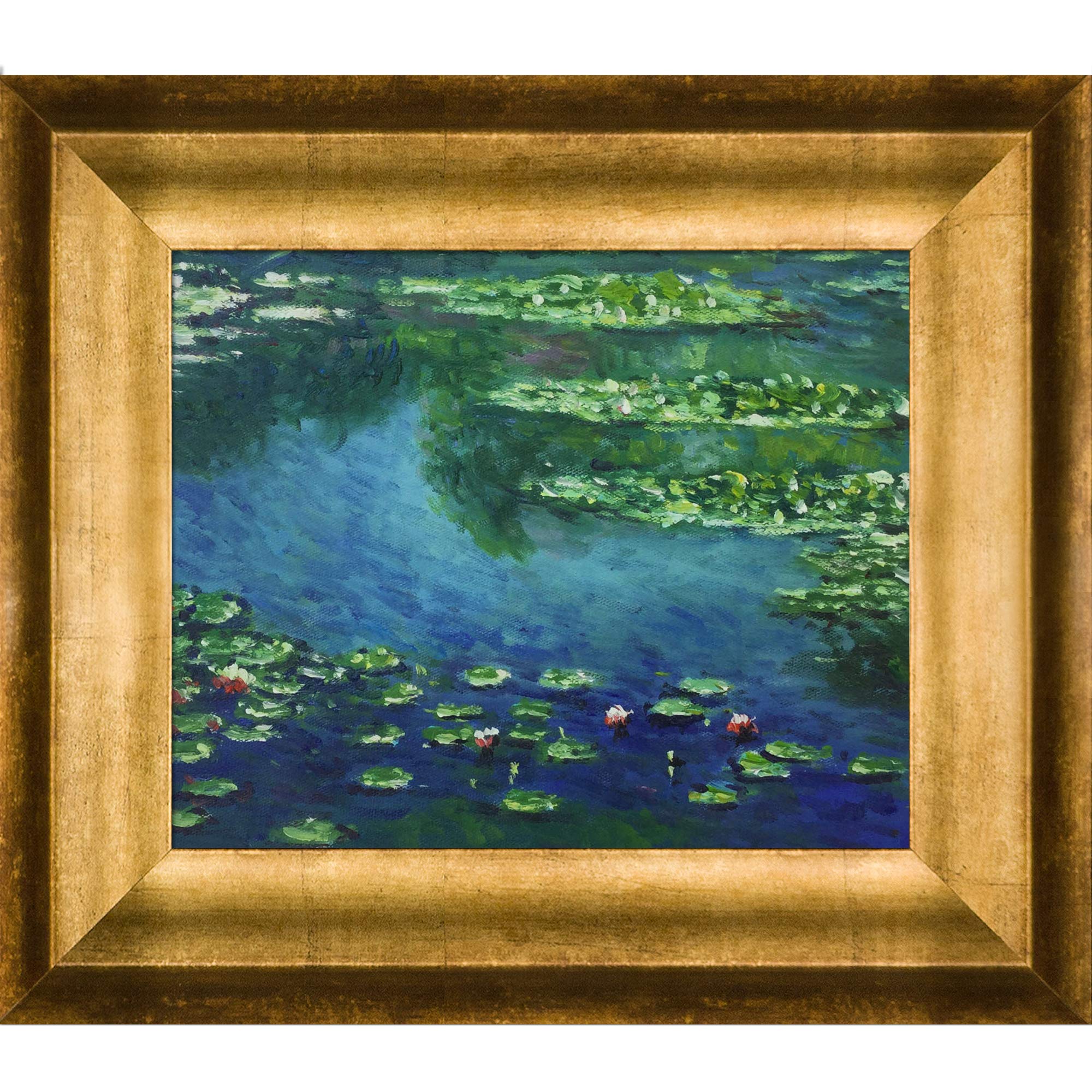 La Pastiche Water Lilies with Athenian Gold Framed Oil Painting, 15" x 13", Multi-Color