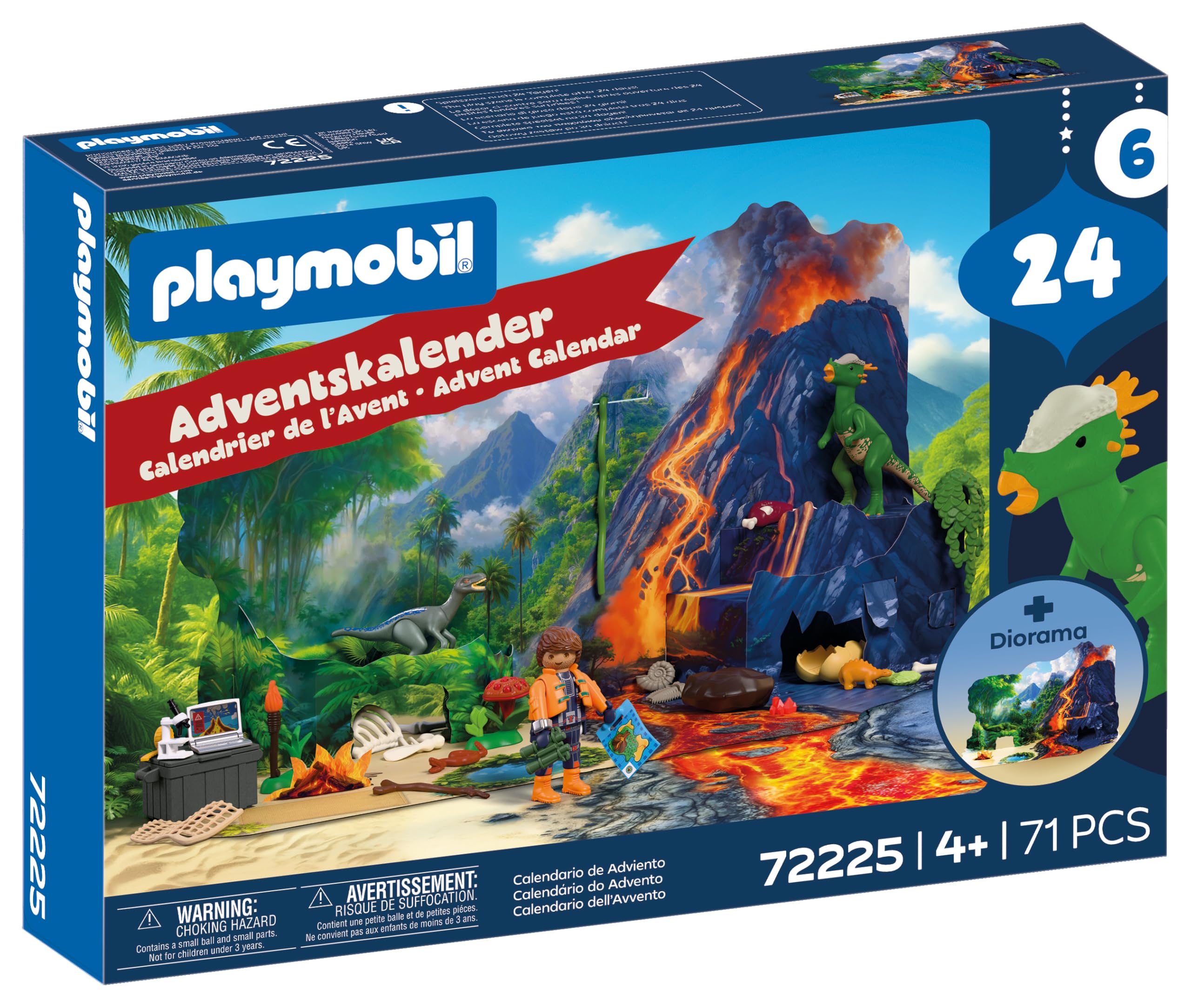Playmobil | Dinos | Advent Calendar: Dinosaur Expedition | 24-day adventure with explorer, dinosaurs, fossils and prehistoric jungle scene | For children aged 4 and up | 72225