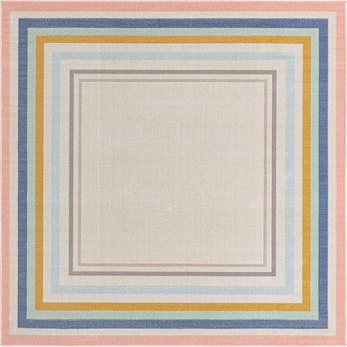 Miniatura 8 de Unique Loom Lotus Collection - Alfombra de área - Guyana (7 pies 10 pulgadas, cuadrada, azulazul claro)