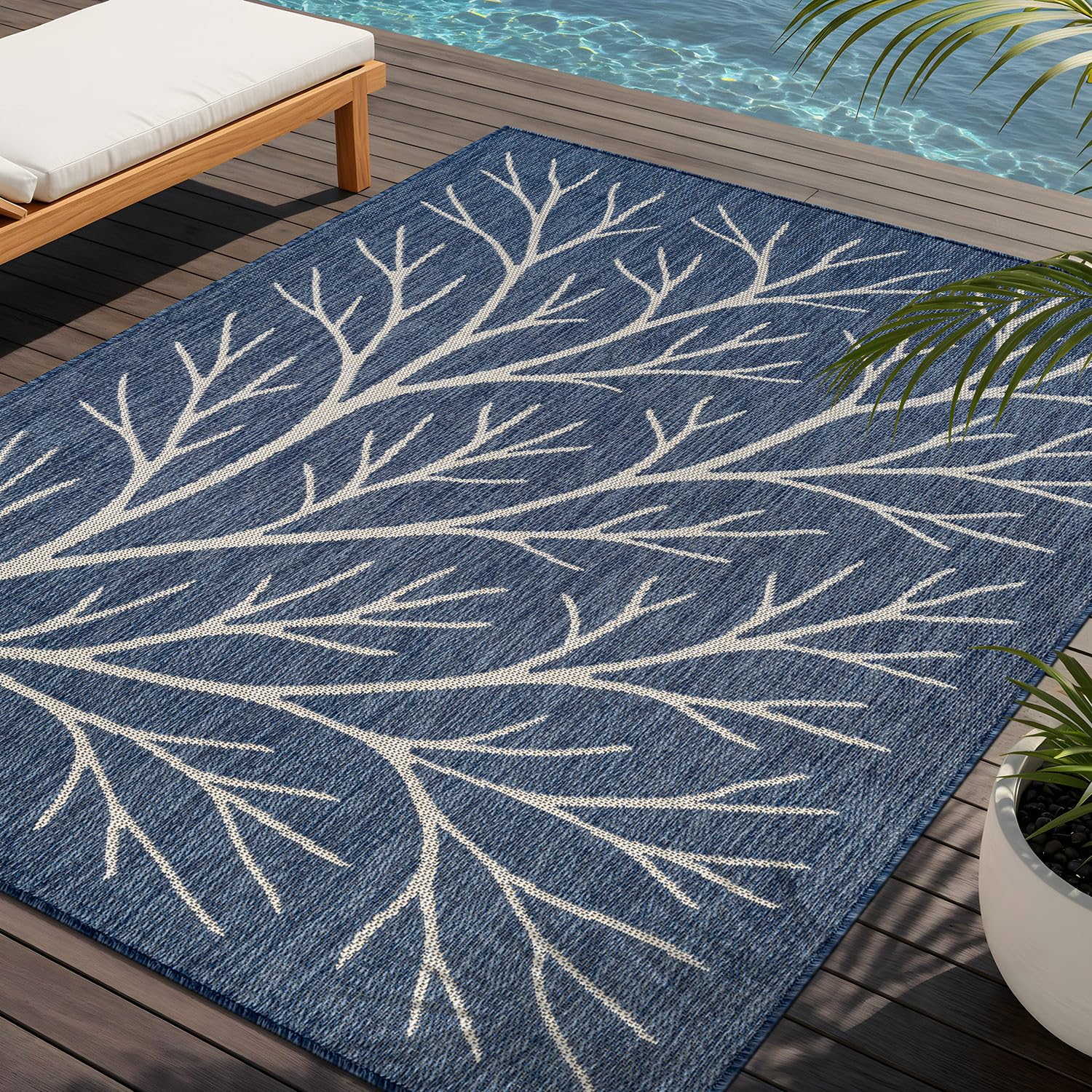 Washable Indoor Outdoor Rug 10x14 Modern Area Rugs Branch Pattern Non Shedding Waterproof Easy Clean Patio Deck Porch Living Room Bedroom Garden RV (
