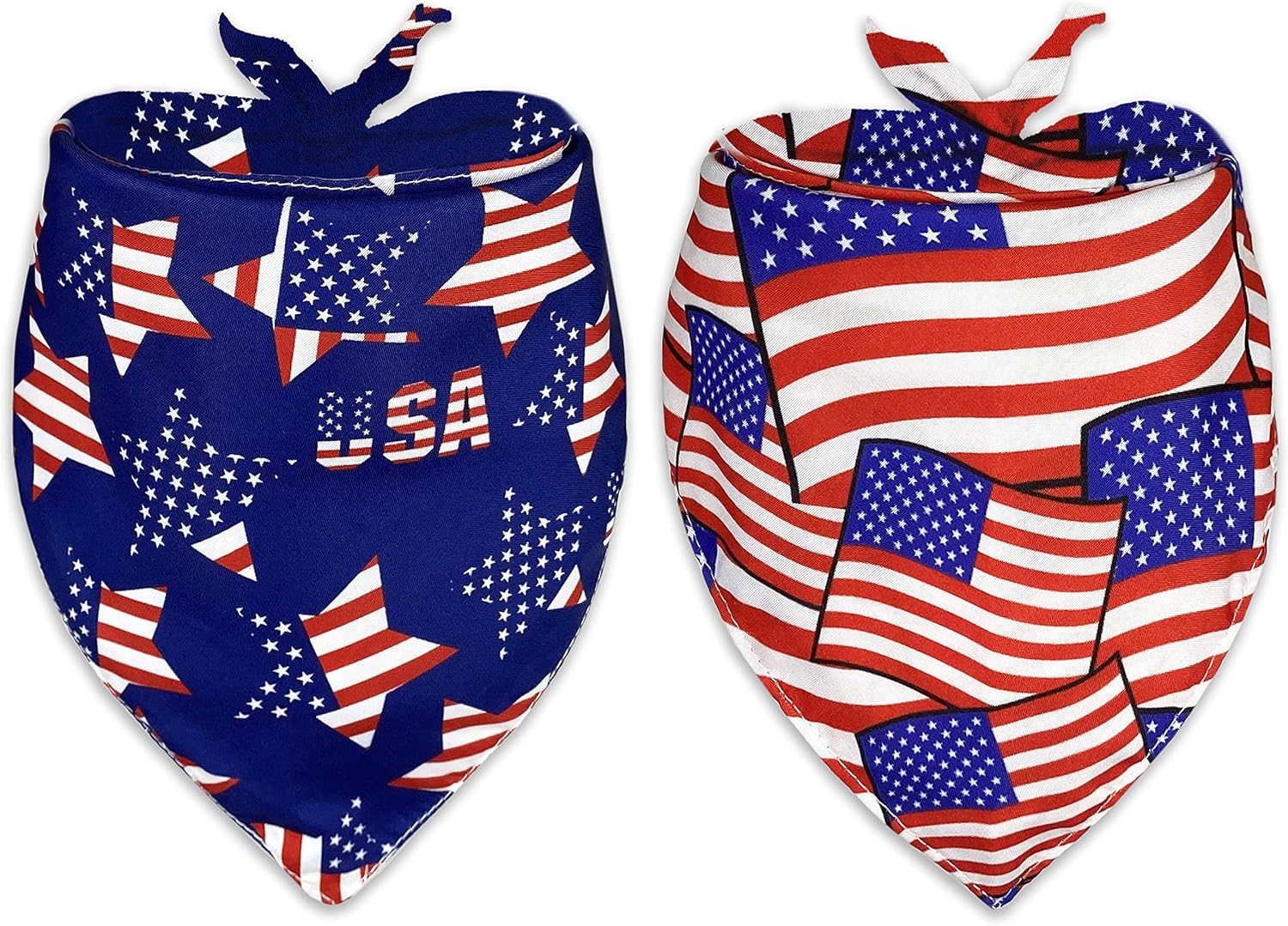 Pohshido 2 Pack Memorial 4th of July Dog Bandana, American Independence Holiday Bandanas for Small Medium Large Dogs Cats (Stars&Stripes/Old Glory, Large)