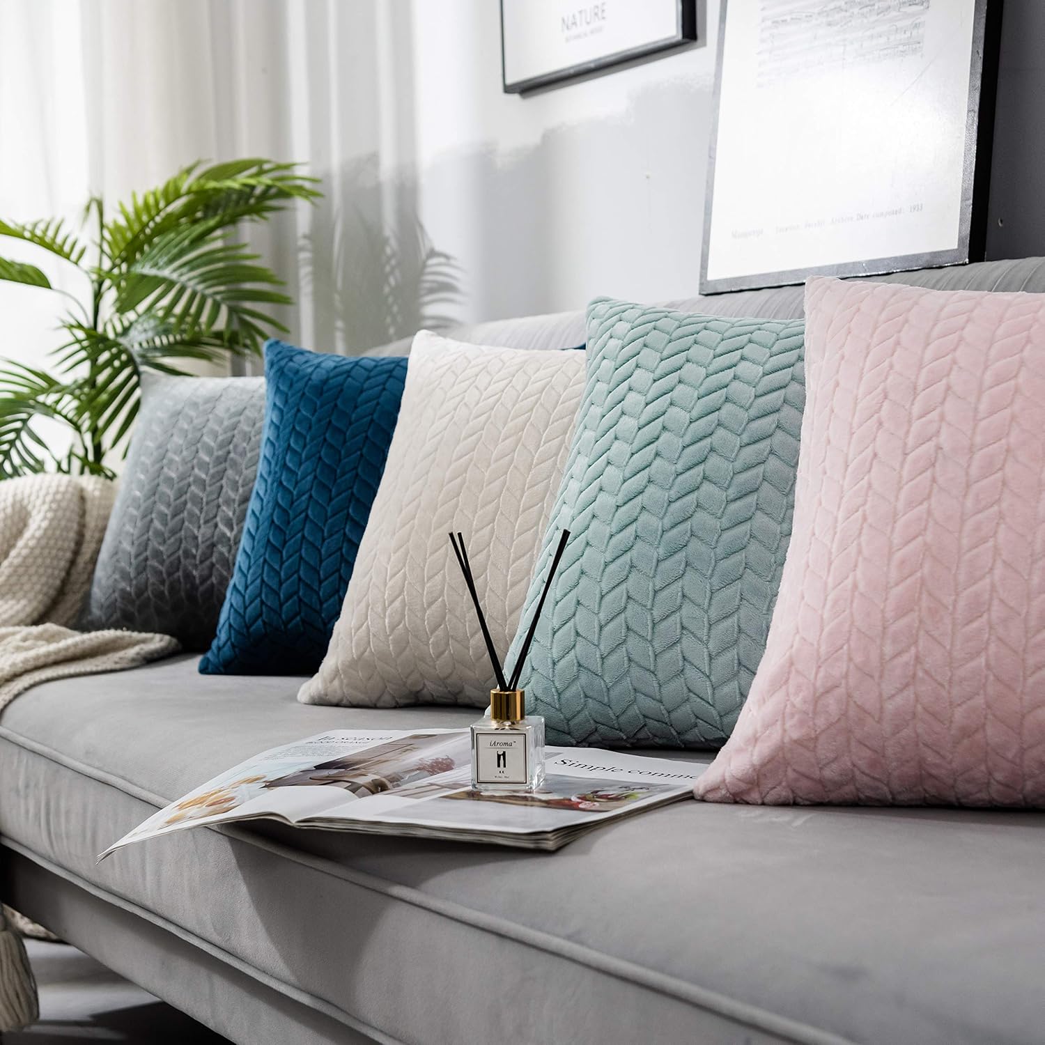 Ohshimun Set of 2 Decorative Pattern Throw Pillow Cases, Comfortable Coral Velvet Cushion Covers for Sofa Couch and Bed - 20"x20", Pink.