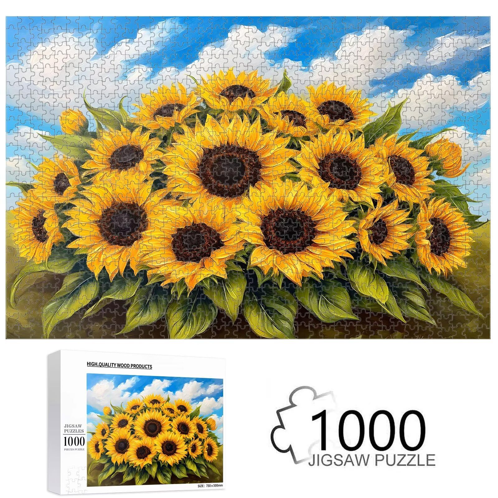 Puzzle 1000 elementów, słonecznik i krajobraz trwałe drewniane puzzle 1T#20