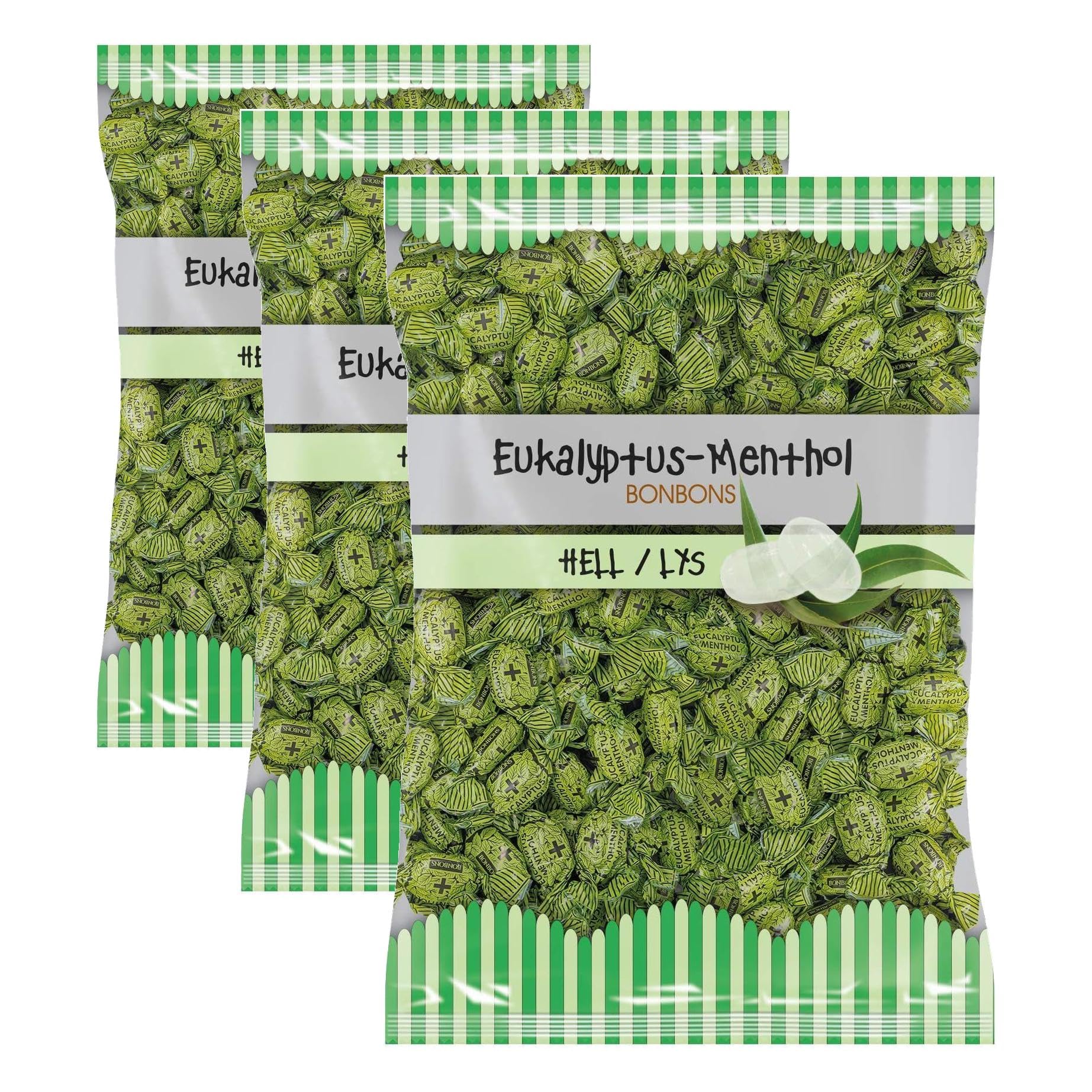 EUKA MENTHOL Eukalyptus Bonbons hell, ca. 150 Eukalyptus Drops, 3er Pack (1 x 1000 g)