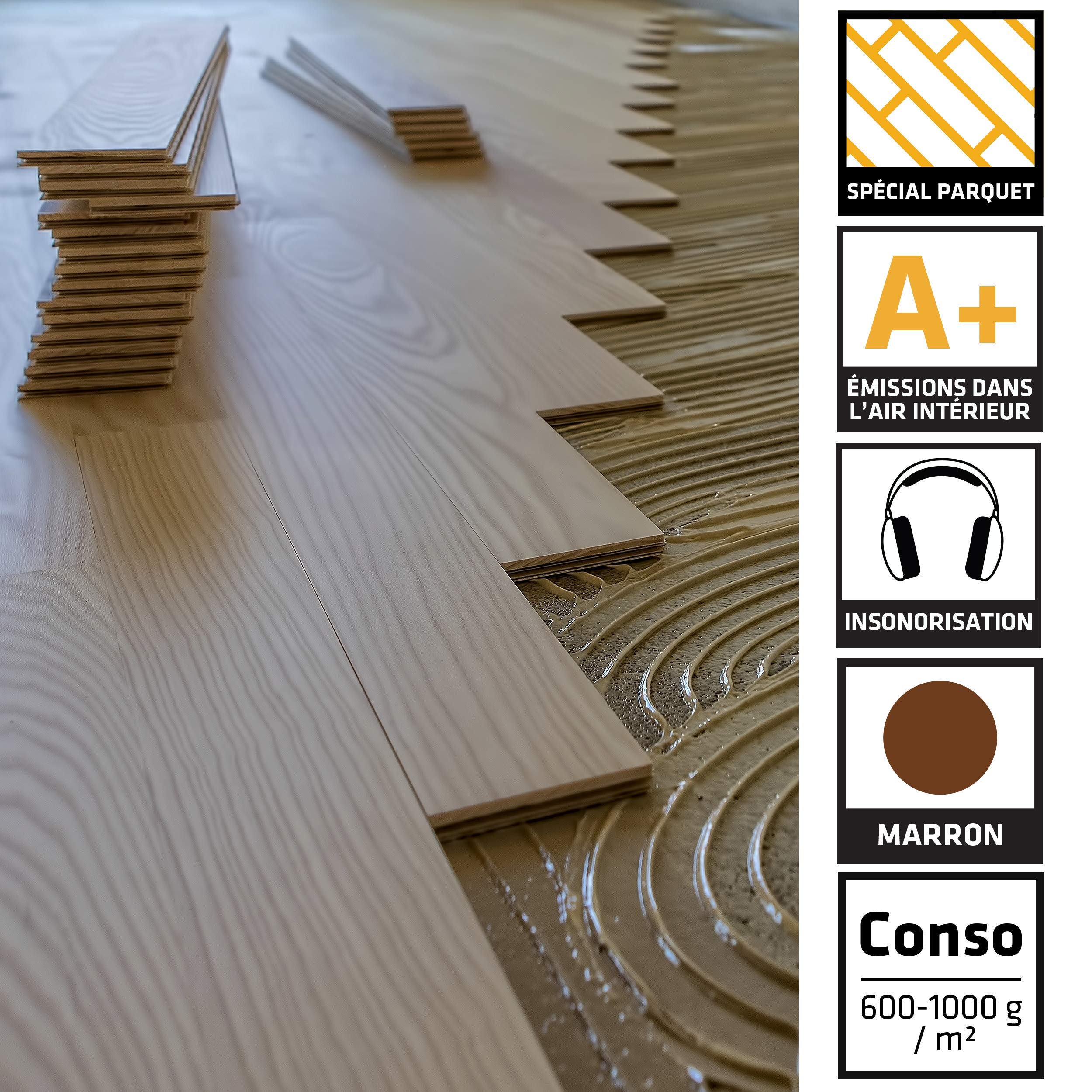 SikaBond 54 Parquet, Colle élastique sans solvants pour collage en pleine surface de parquet, 13kg, Ton marron