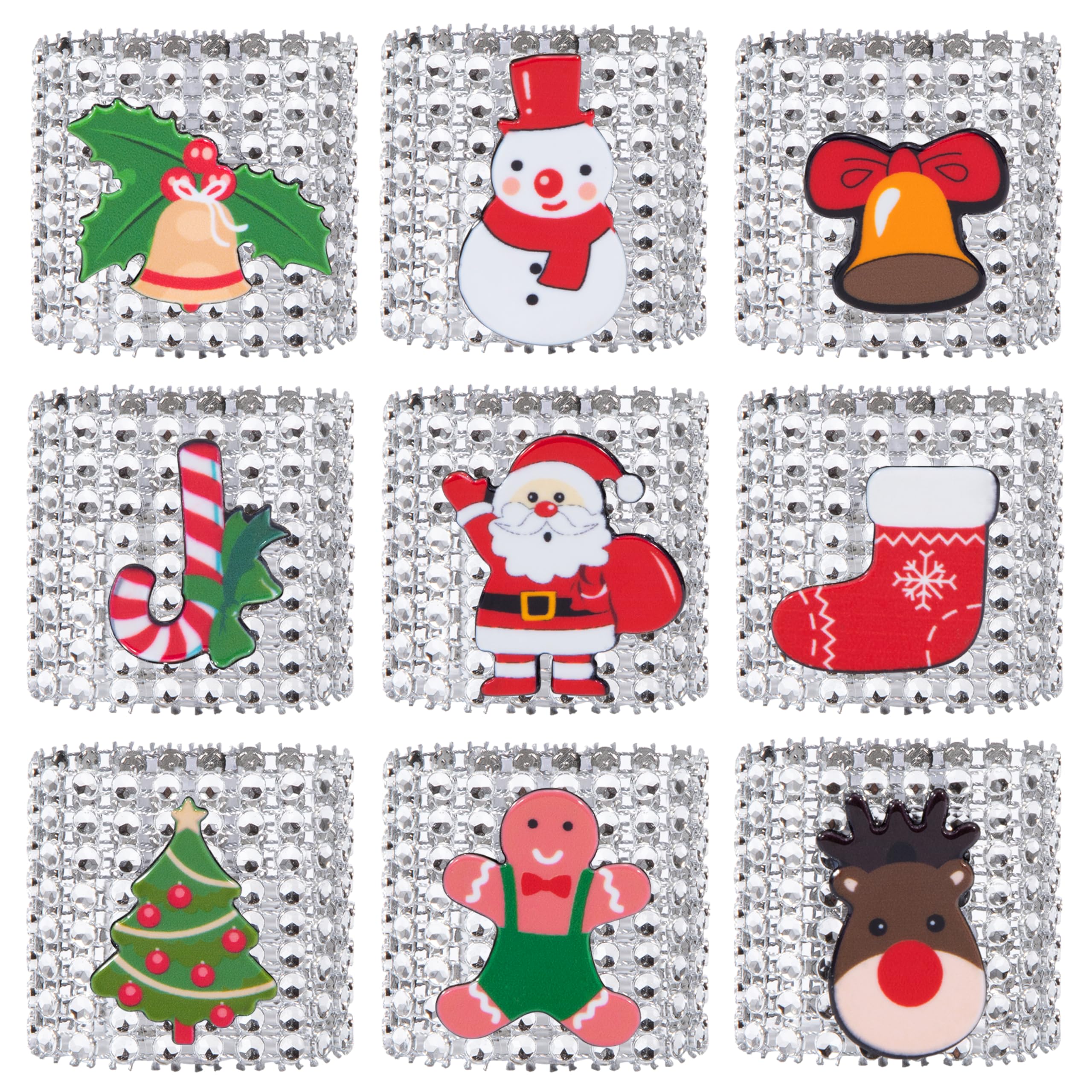 Yesaler Servilleteros de Navidad Anillos de Servilleta con Diamante de Imitación Brillantes Servilleta Hebilla para Decoraciones de Mesa d de Fiesta de Navidad 18 Piezas (Plata)