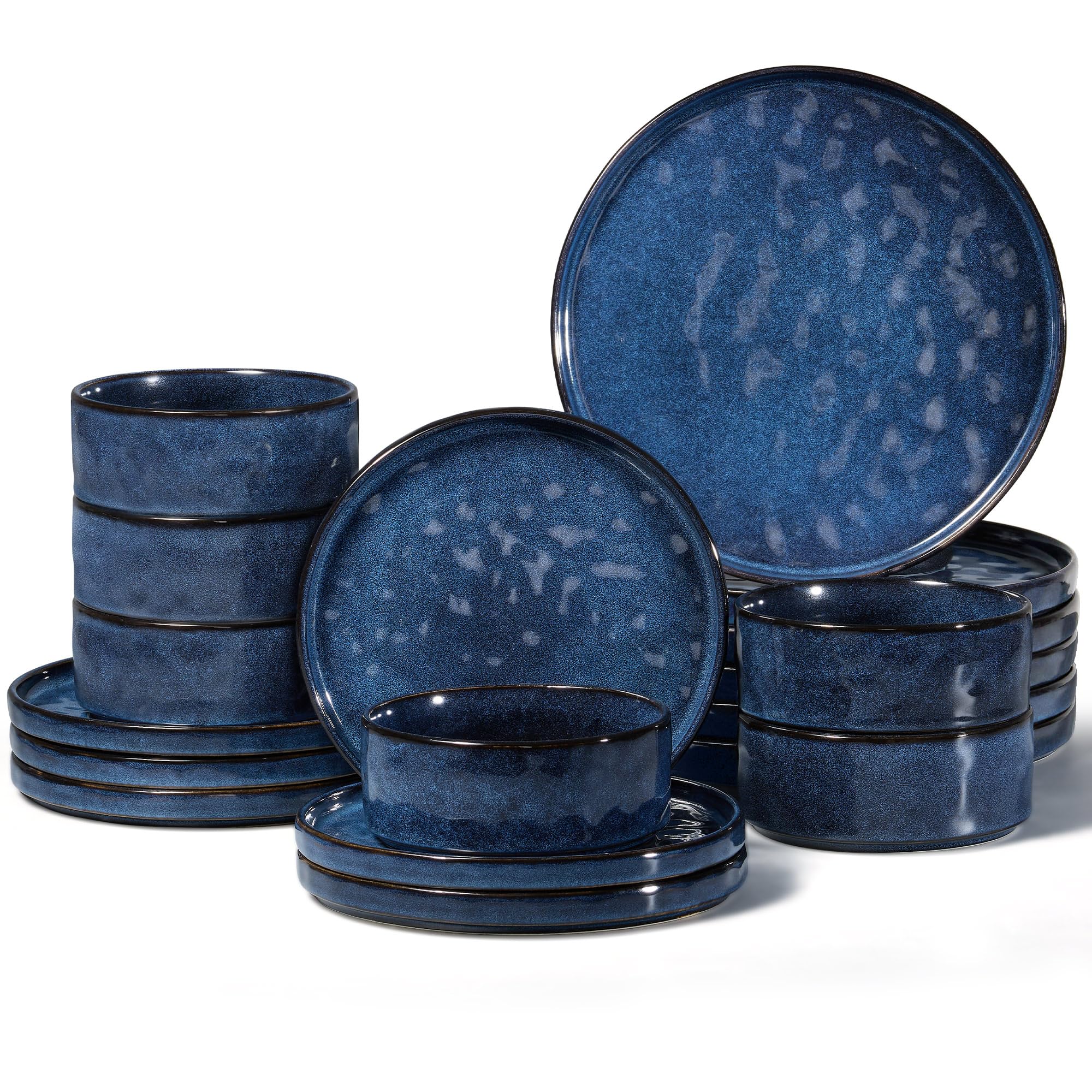 Herogo 18 Piece Dinner Set, Stoneware Dinnerware Sets for 6 People, Reactive Glaze Dining Plates and Bowls, Microwave and Dishwasher Safe, Chip and Scratch Resistant, Nebulas Blue