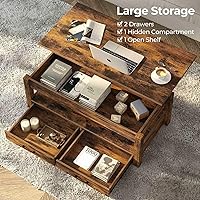 Vista 13 de Mesa Auxiliar, Mesa de Centro con Cajones y Compartimento Oculto, Mesa Central Retro con Tablero de Elevación de Madera, para Sala de Estar Espresso