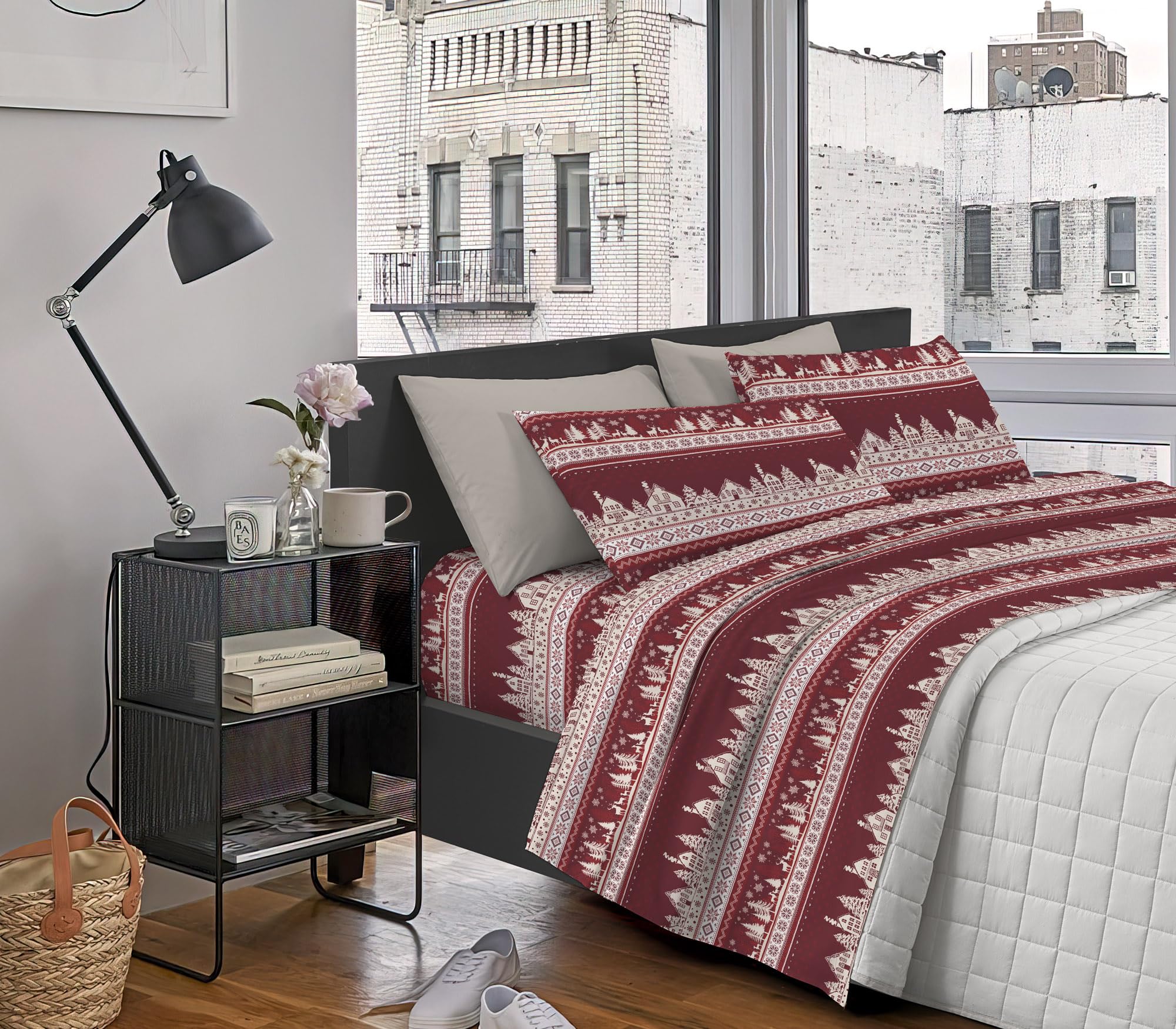IlGruppone Completo Letto In Cotone Di Flanella Lenzuola Matrimoniali,Parure, Flanella Calda e Morbida,Anti Pilling Felpato Flanellato (Matrimoniale, Inverno516rosso)