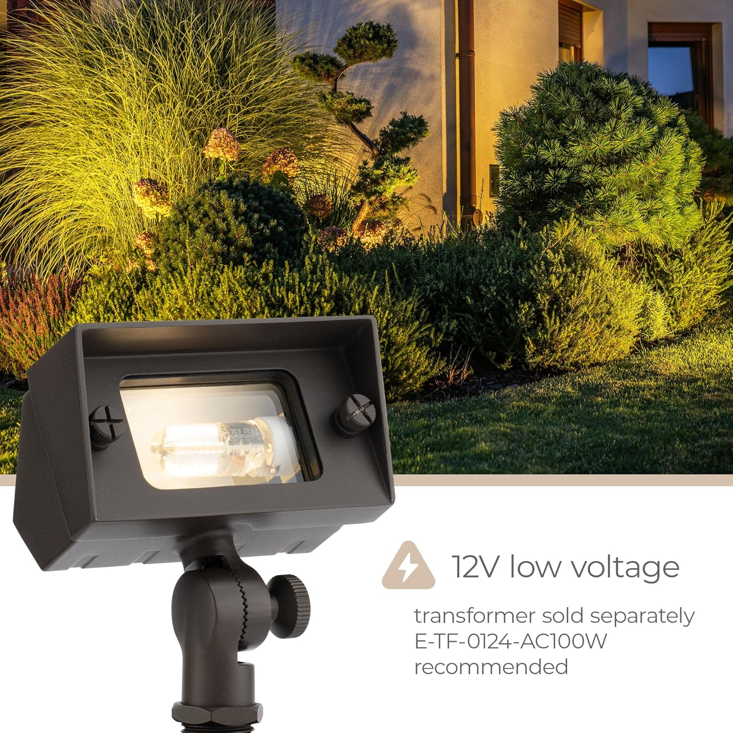 Amped Landscape Lighting 12V Flood Wall Wash Light with G4 Socket in Bronze Powder Coated Aluminum